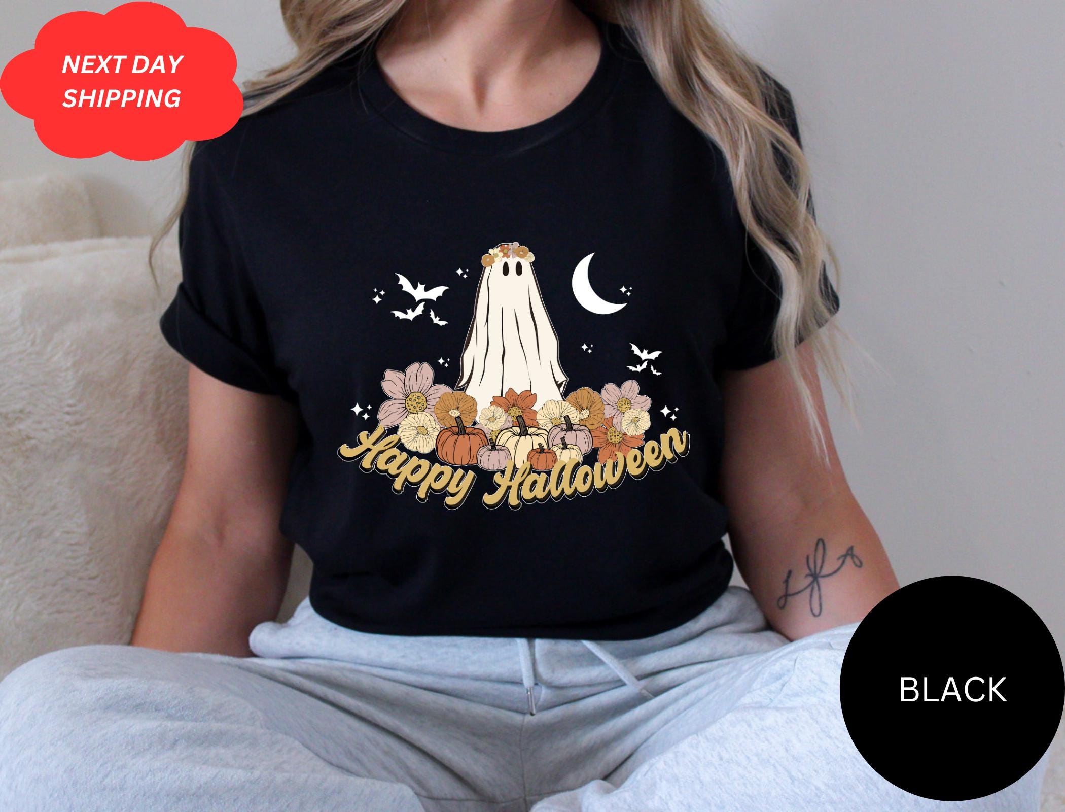 Halloween Ghos Ghost Pumpkin Spooky Season Spooky Scary Night Scene Treat Trick Pumpkin Tee (1)