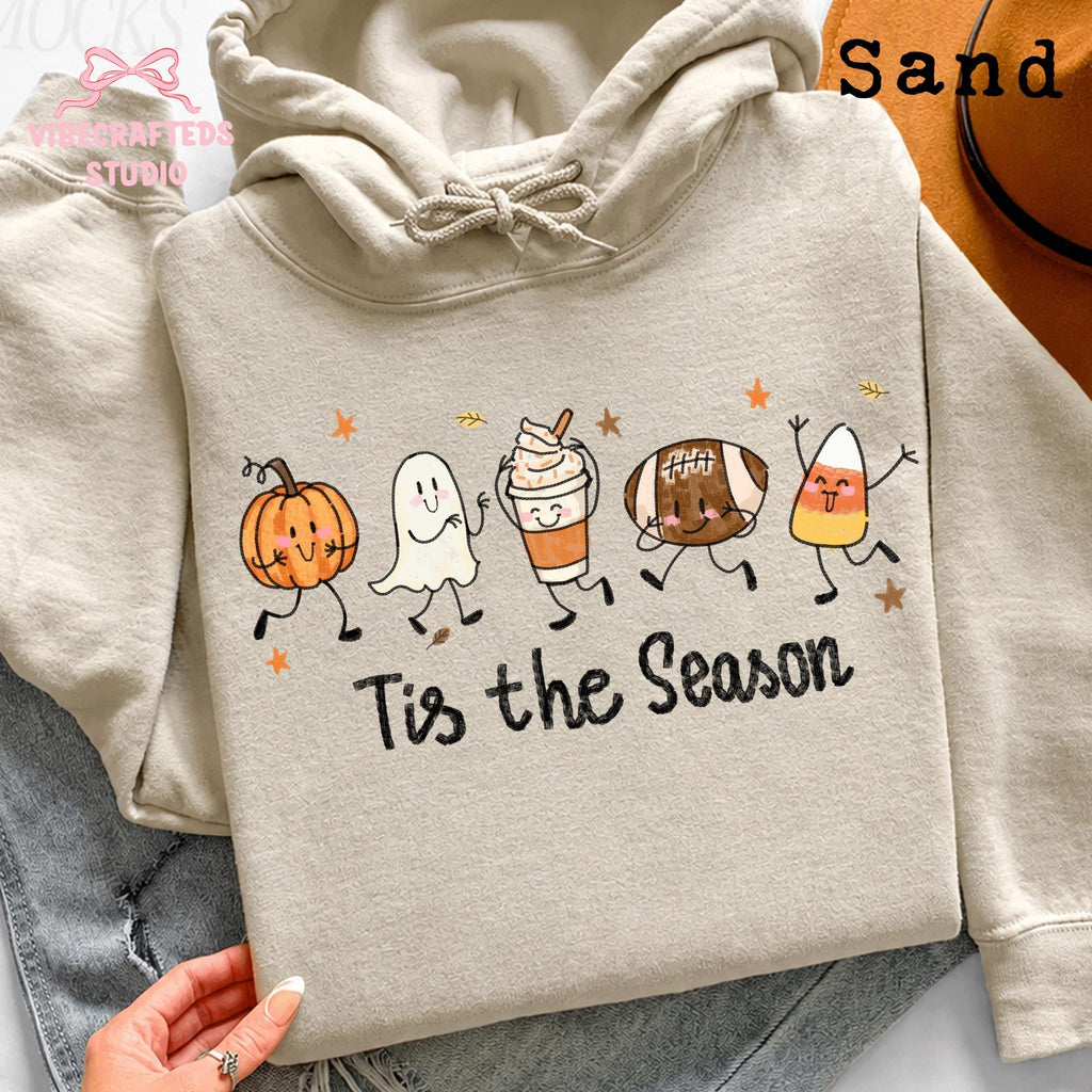 Halloween Pumpkin Ghost Football Coffee Candy Corn Tis Season Fall Doodles Tee Autumn (4)