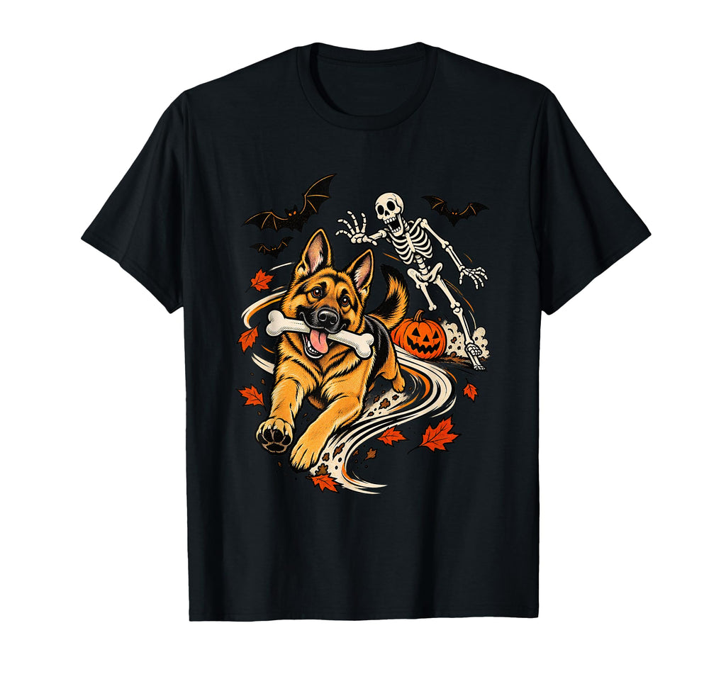 German Shepherd Stealing Bone Skeleton Halloween Unisex T-shirt, Sweatshirt, Hoodie (1)