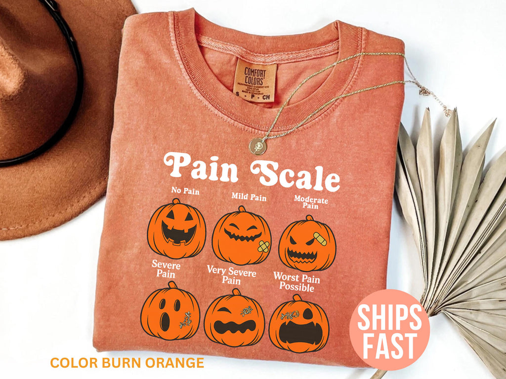 Comfort Colors Halloween Nurse Pain Scale Pumpkin Rn Pediatric Nurse Nicu Nurse Fall Registered Nurse (2)