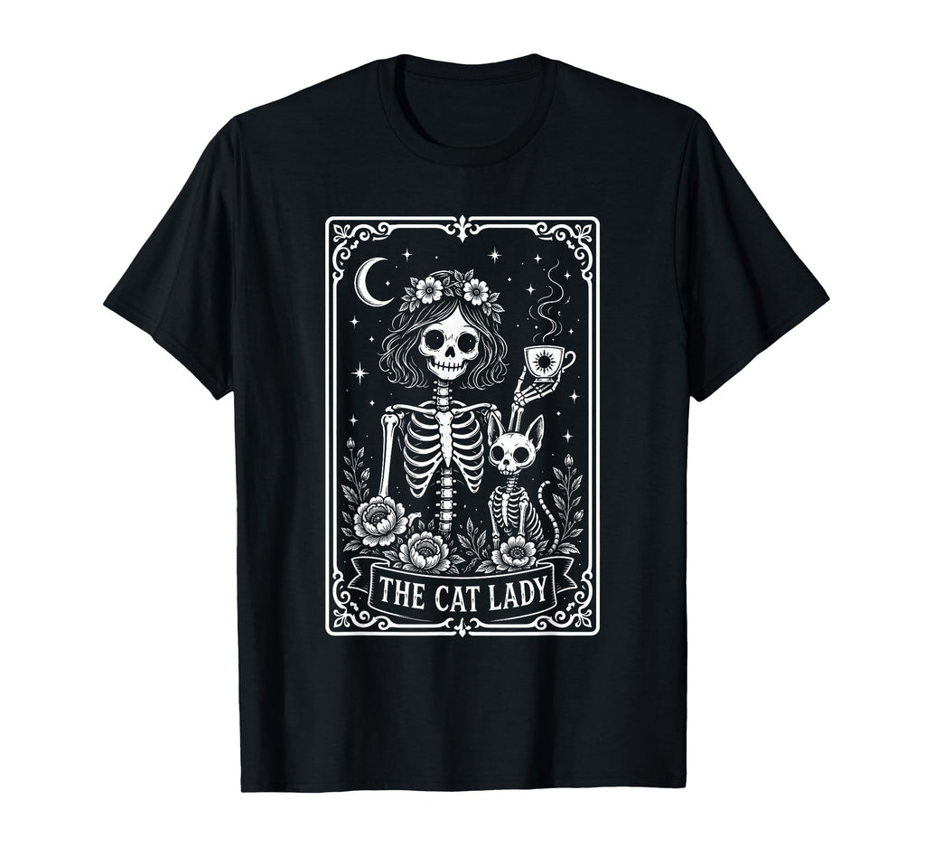 Cat Lady Tarot Card Skeleton Kitten Coffee Spooky Season (1)