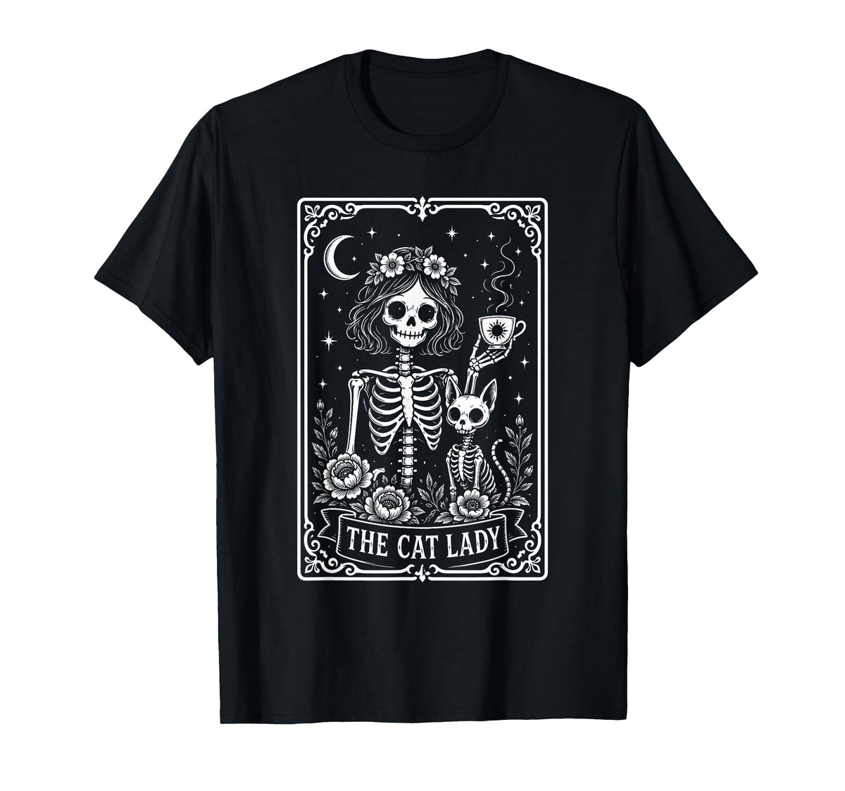 Cat Lady Tarot Card Skeleton Kitten Coffee Spooky Season (1)