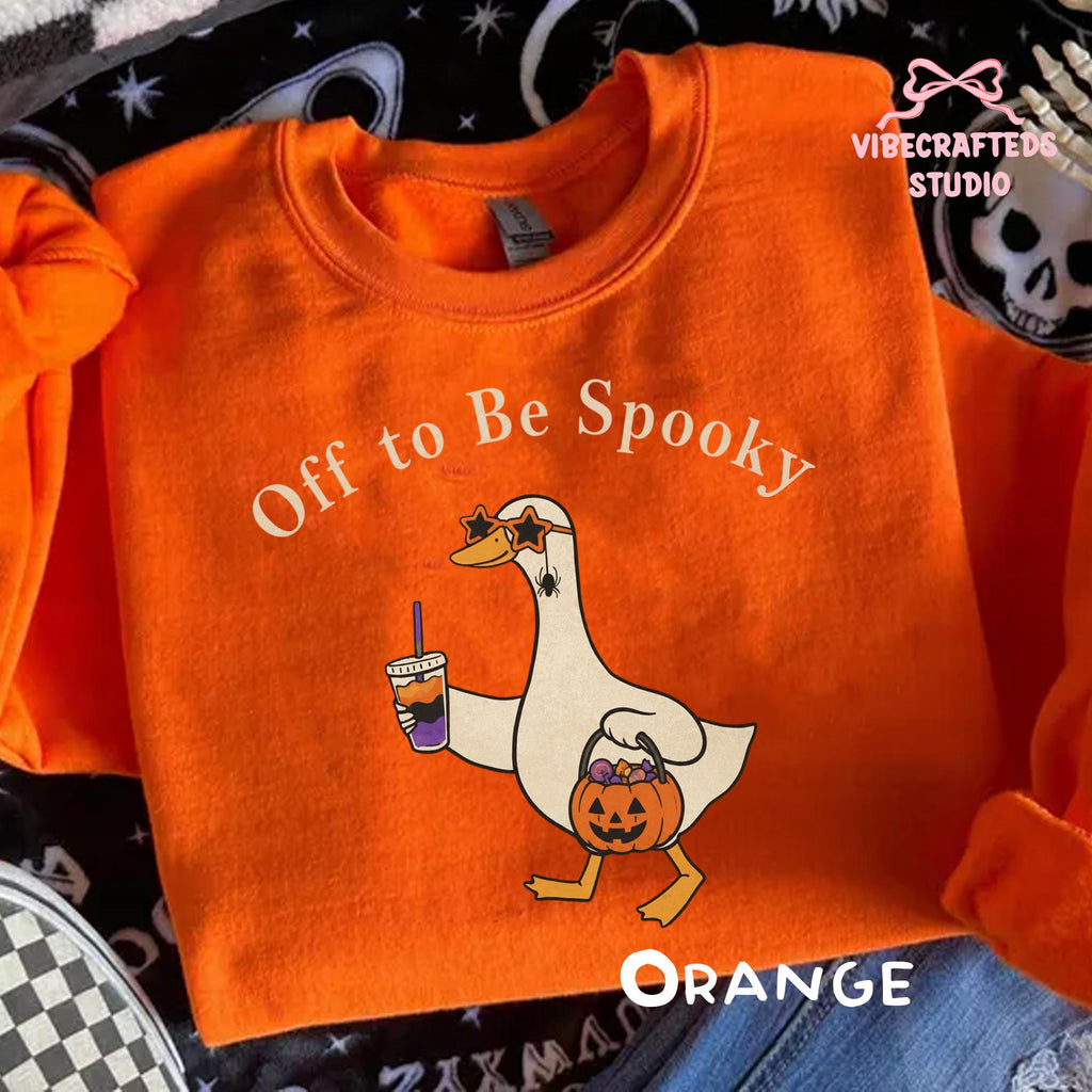 Off Spooky Goose Holding Coffee Pumpkin Bucket Gildan Halloween Goose Fall Tee (3)