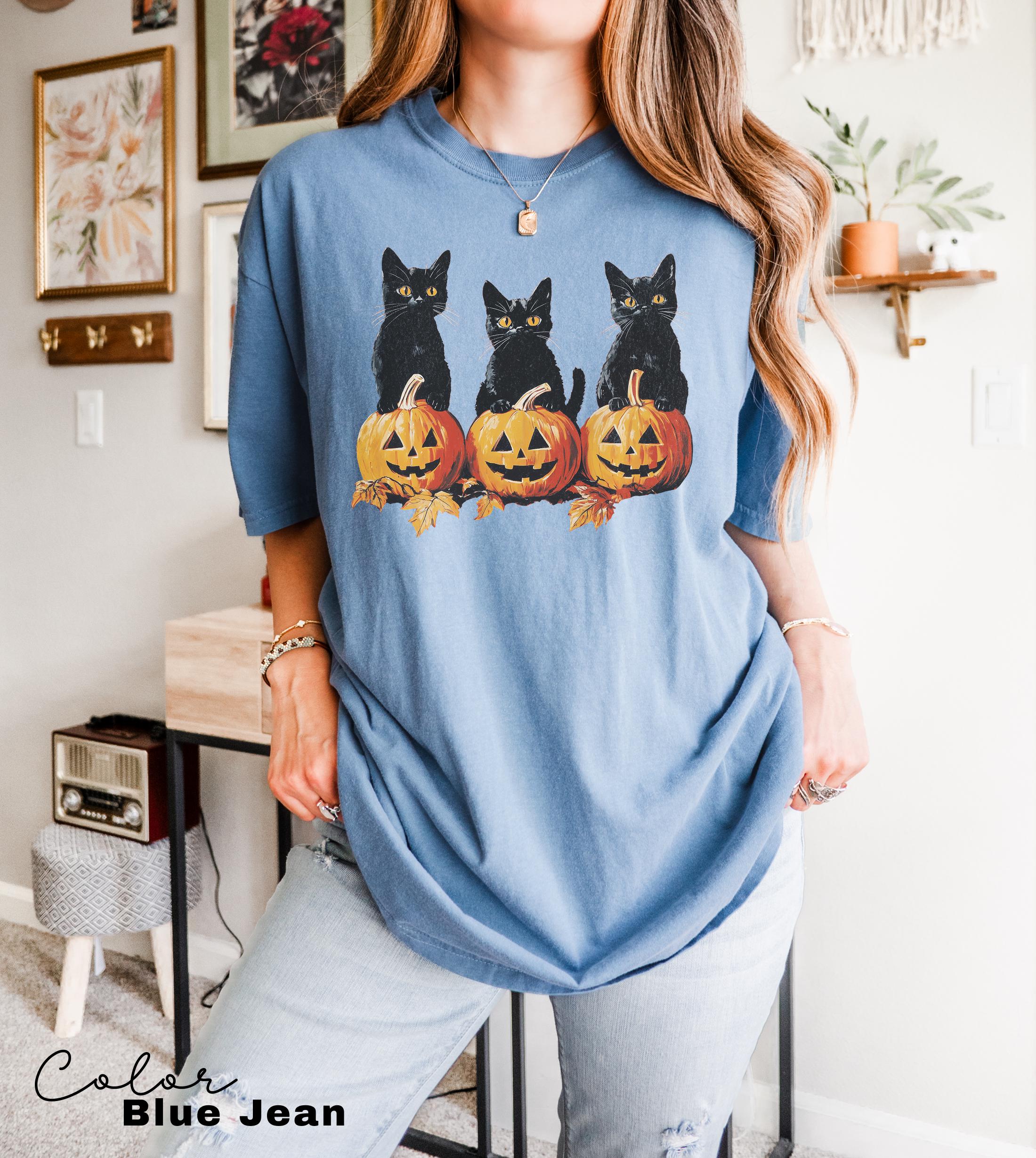 Spooky Cat Halloween Vintage 90s Halloween Ca Retro Ca Halloween Black Cat Halloween Tee Spooky Season (2)