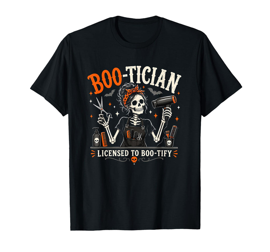 Boo-Tician Halloween Hair Stylist Skeleton Hairstylist Unisex T-shirt, Sweatshirt, Hoodie (1)