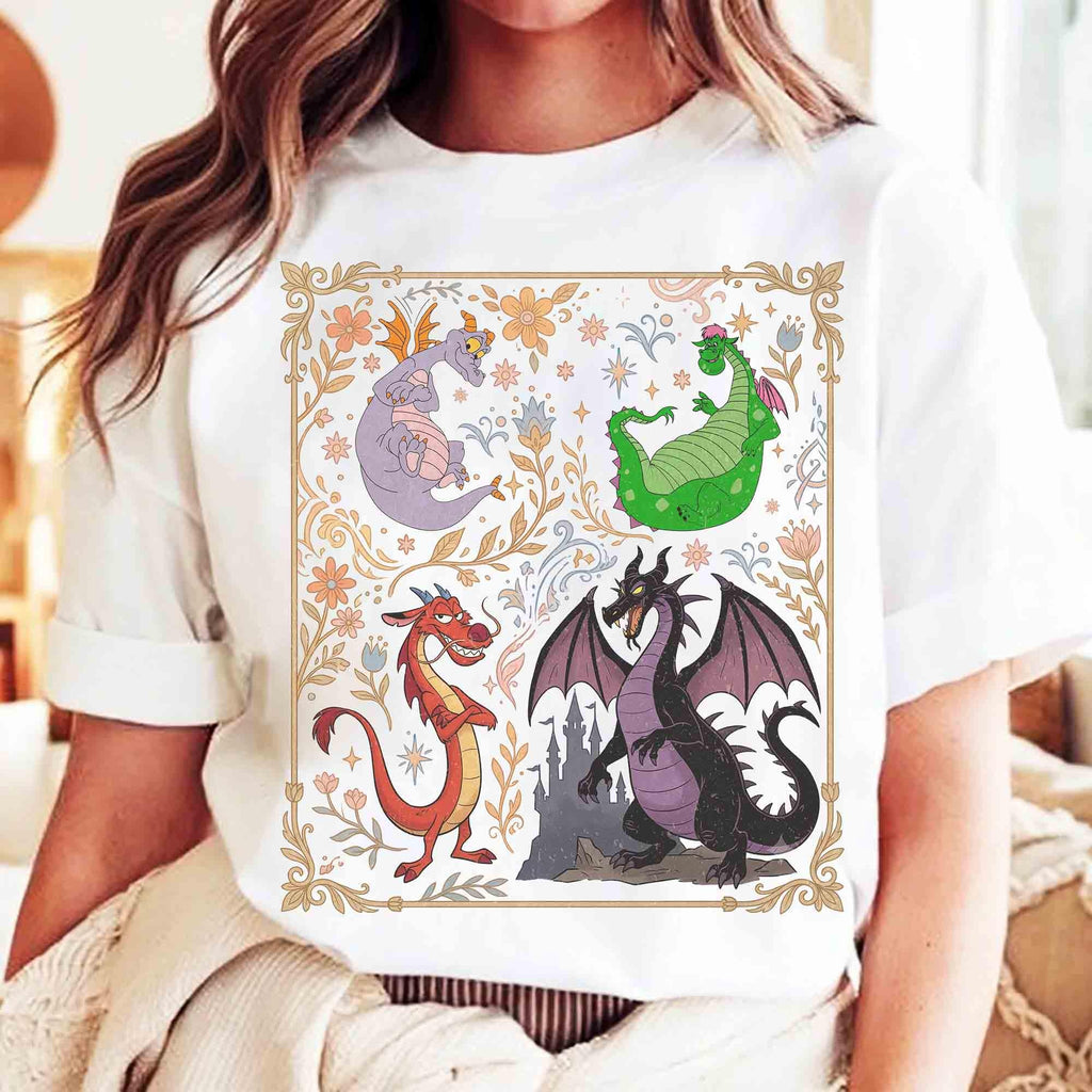 Vintage Disney Dragon Characters Retro Figment Elliott Mushu Maleficent Dragon Tee Magic Kingdom Tee Wdw Family Trip (3)