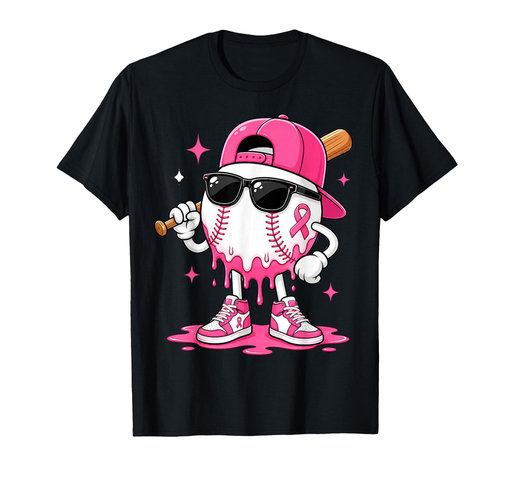 Breast Cancer Awareness Baseball Drip Pink Ribbon Unisex T-shirt, Sweatshirt, Hoodie (1)