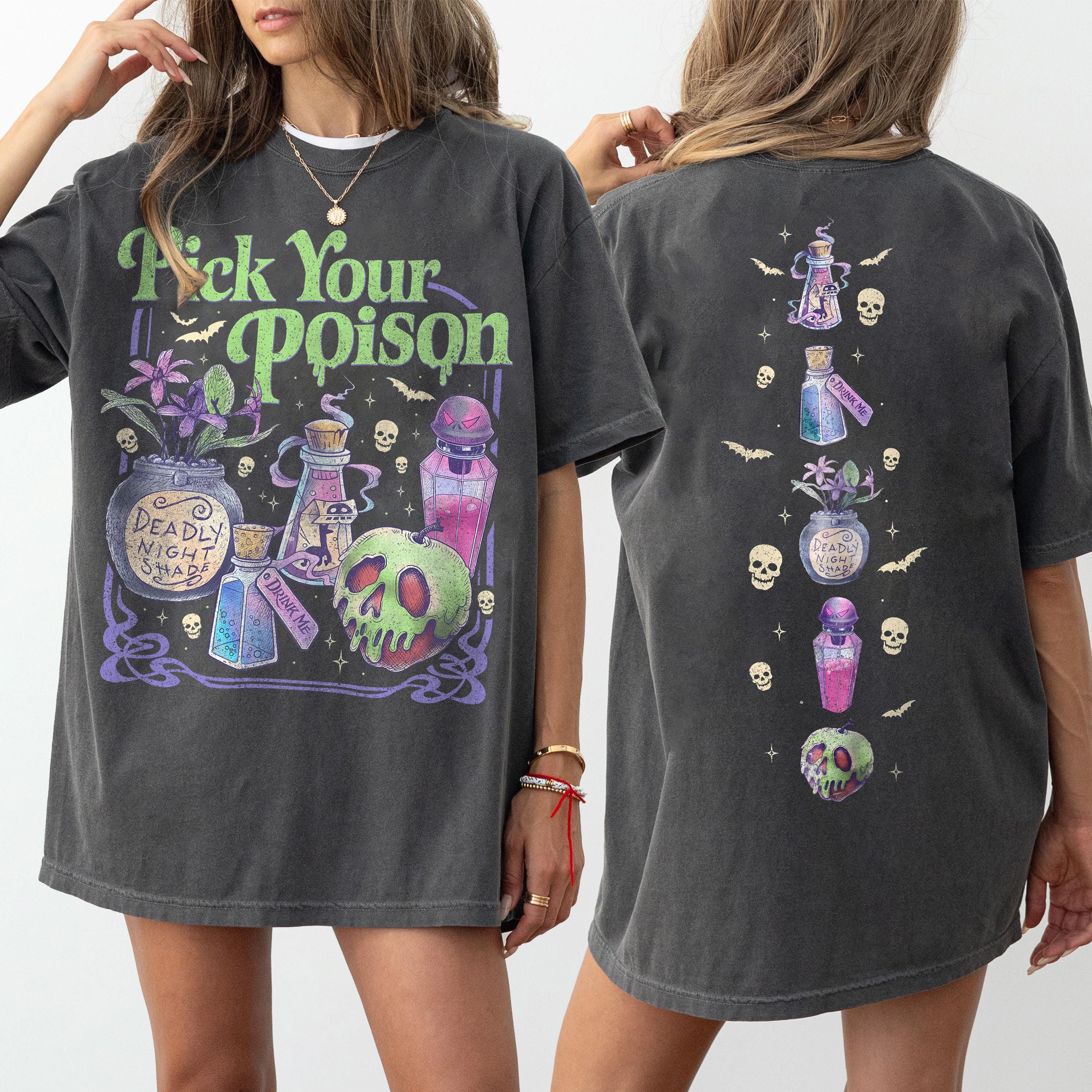 Comfort Colors Pick Poison Sides Princess Halloween Villains Cartoon Spooky Season Retro Halloween (1)