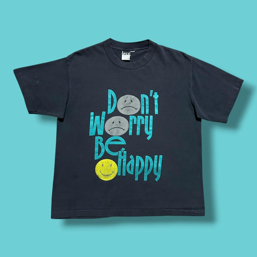 Vintage Faded Black Smiley Face 90s Worry Happy Boxy Fit Medium (1)