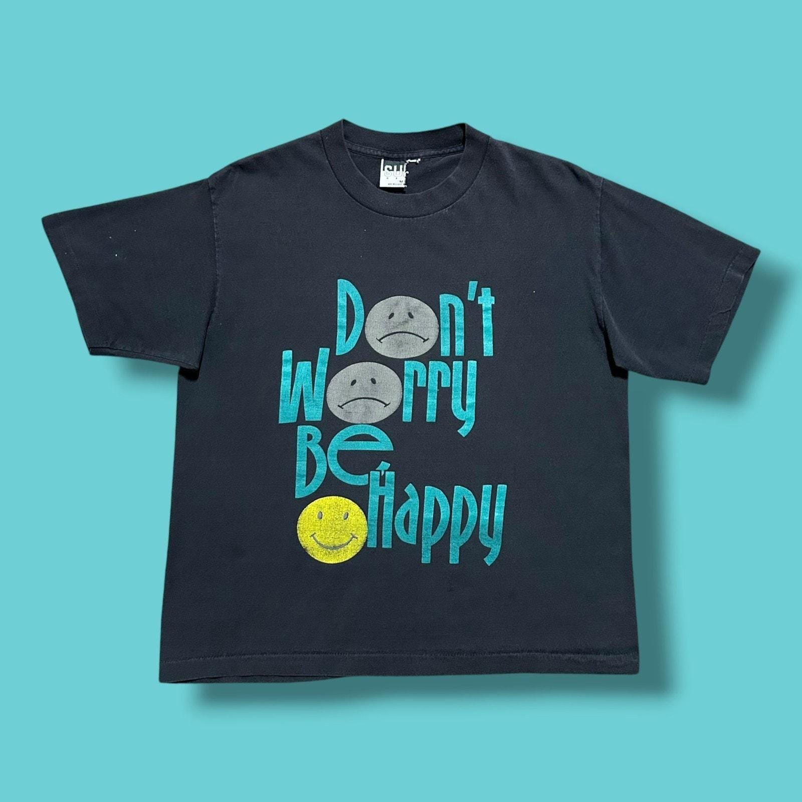 Vintage Faded Black Smiley Face 90s Worry Happy Boxy Fit Medium (1)