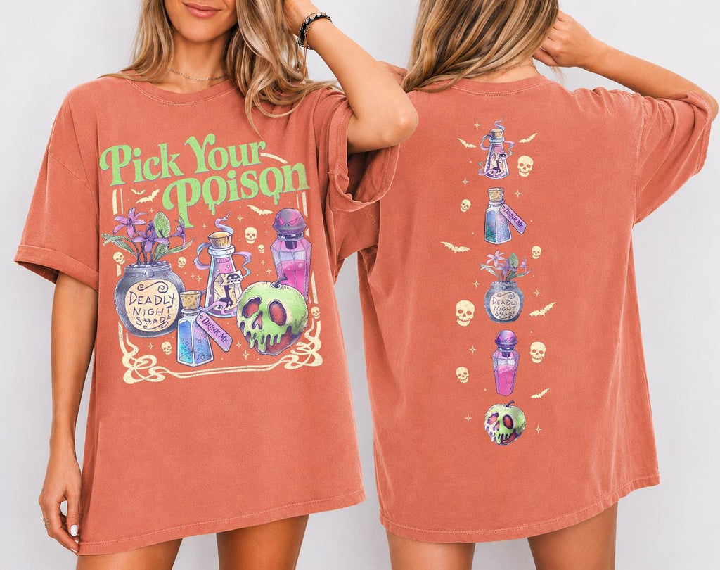 Comfort Colors Pick Poison Sides Princess Halloween Villains Cartoon Spooky Season Retro Halloween (4)