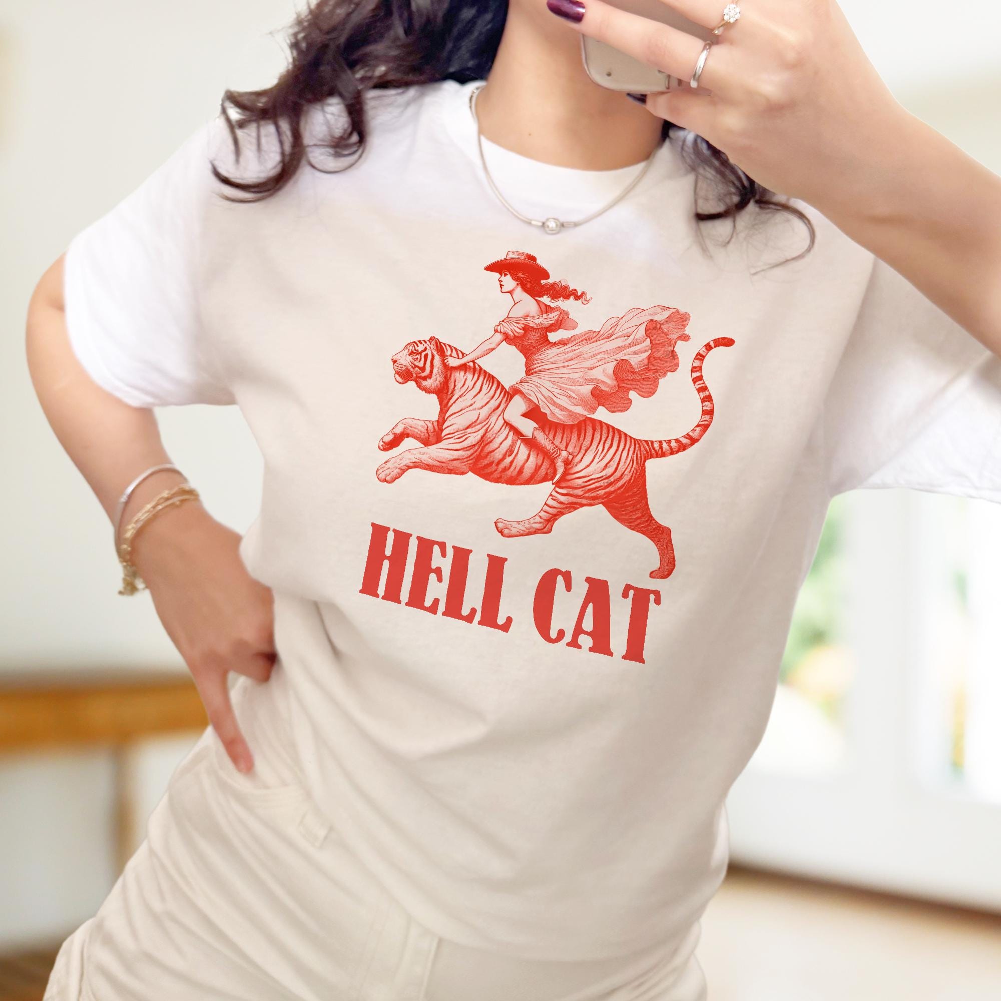 Vintage Cowgirl Hell Cat Western Retro Tiger Unisex T-shirt, Sweatshirt, Hoodie (2)