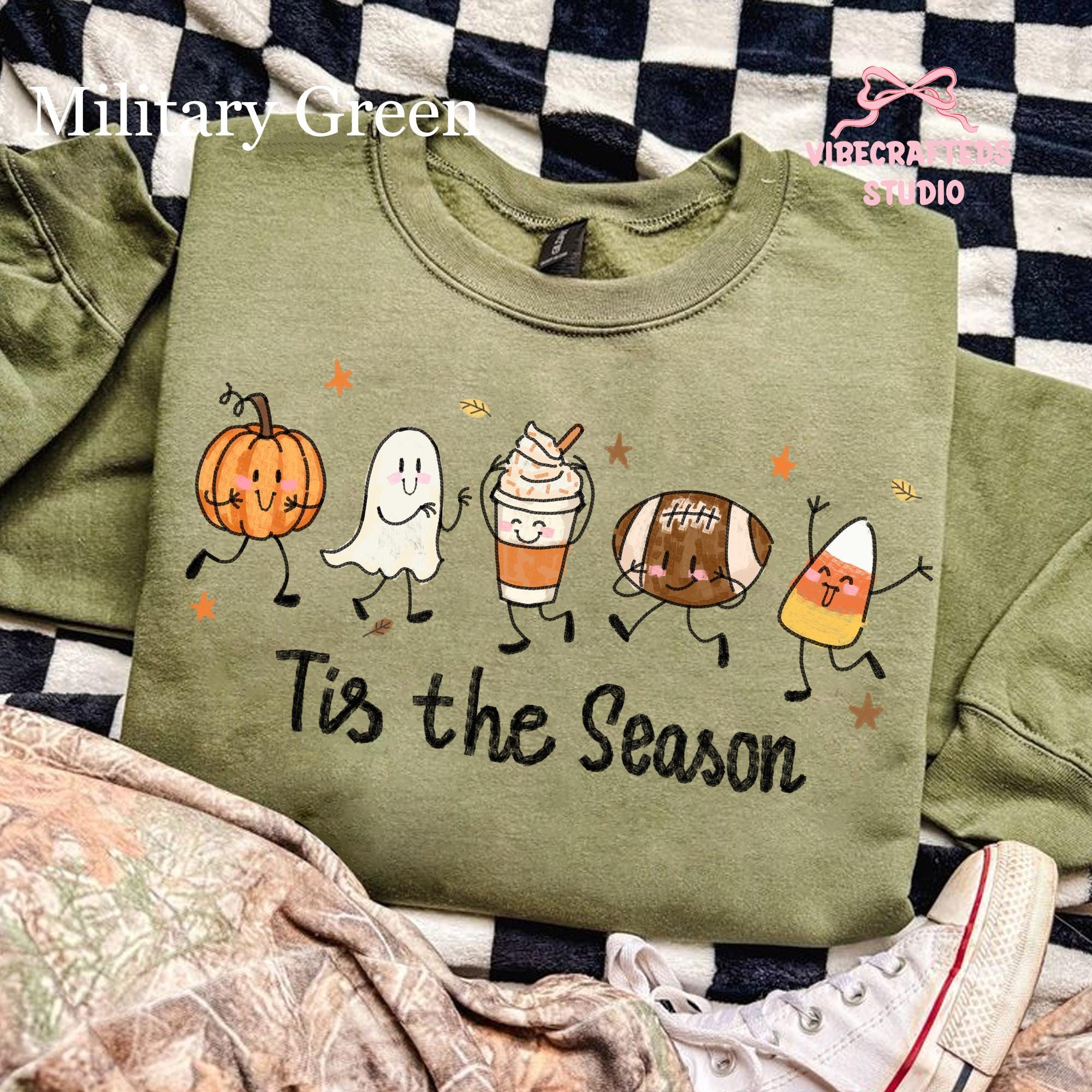 Halloween Pumpkin Ghost Football Coffee Candy Corn Tis Season Fall Doodles Tee Autumn (2)