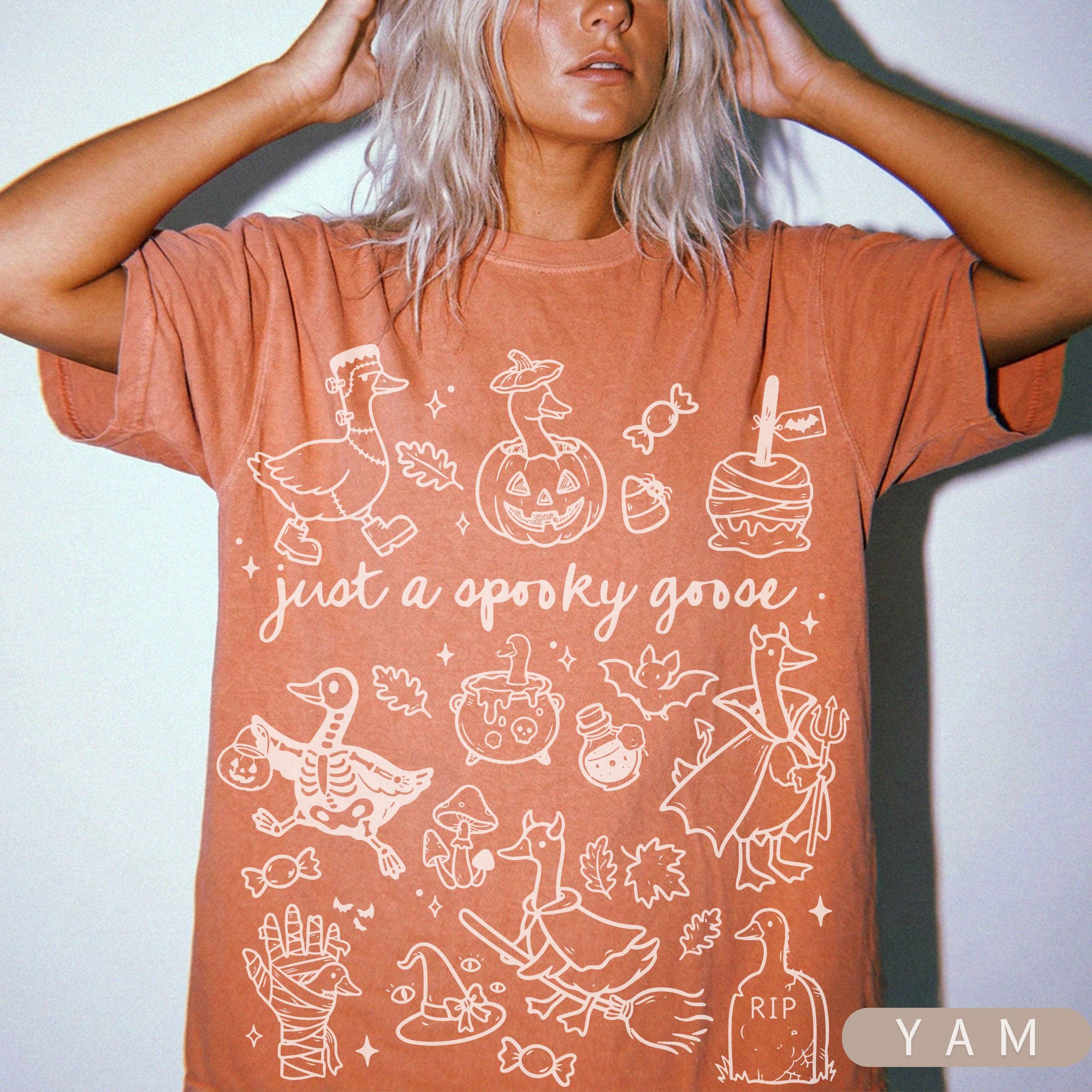 Spooky Goose Halloween Doodles Ghost Fall Autumn Retro Spooky Season Witchy Tops (3)