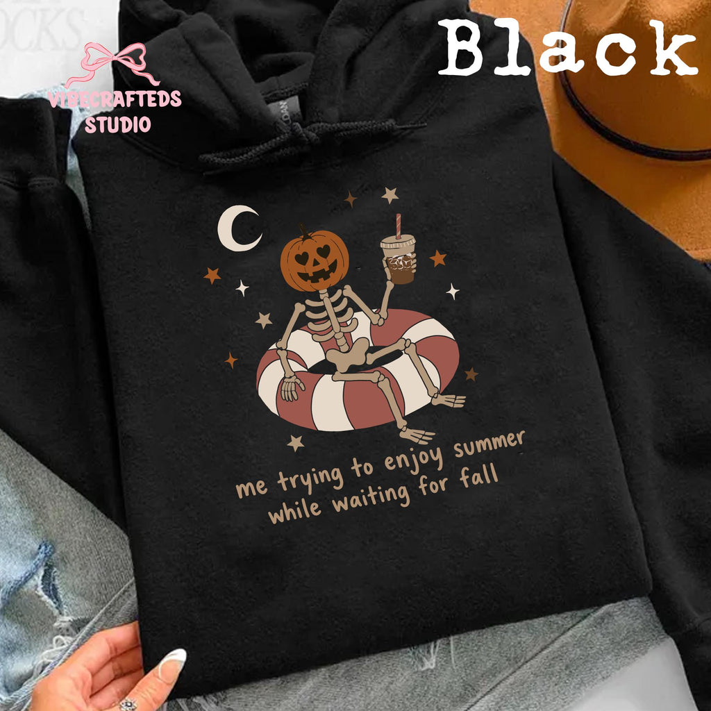 Summerween Skeleton Trying Enjoy Summer While Waiting Fall Tee Pumpkin Halloween Comfort Colors Fall Lover (4)
