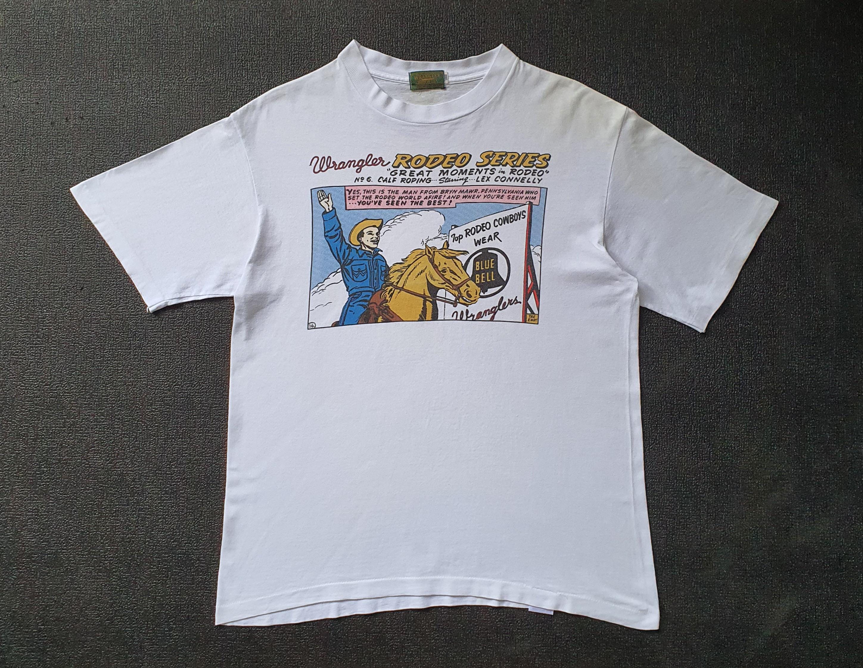 Vintage Wrangler Size Large 1980s 1990s Wrangler Blue Bell Rodeo Series Cowboy Art Advertising 90s (1)