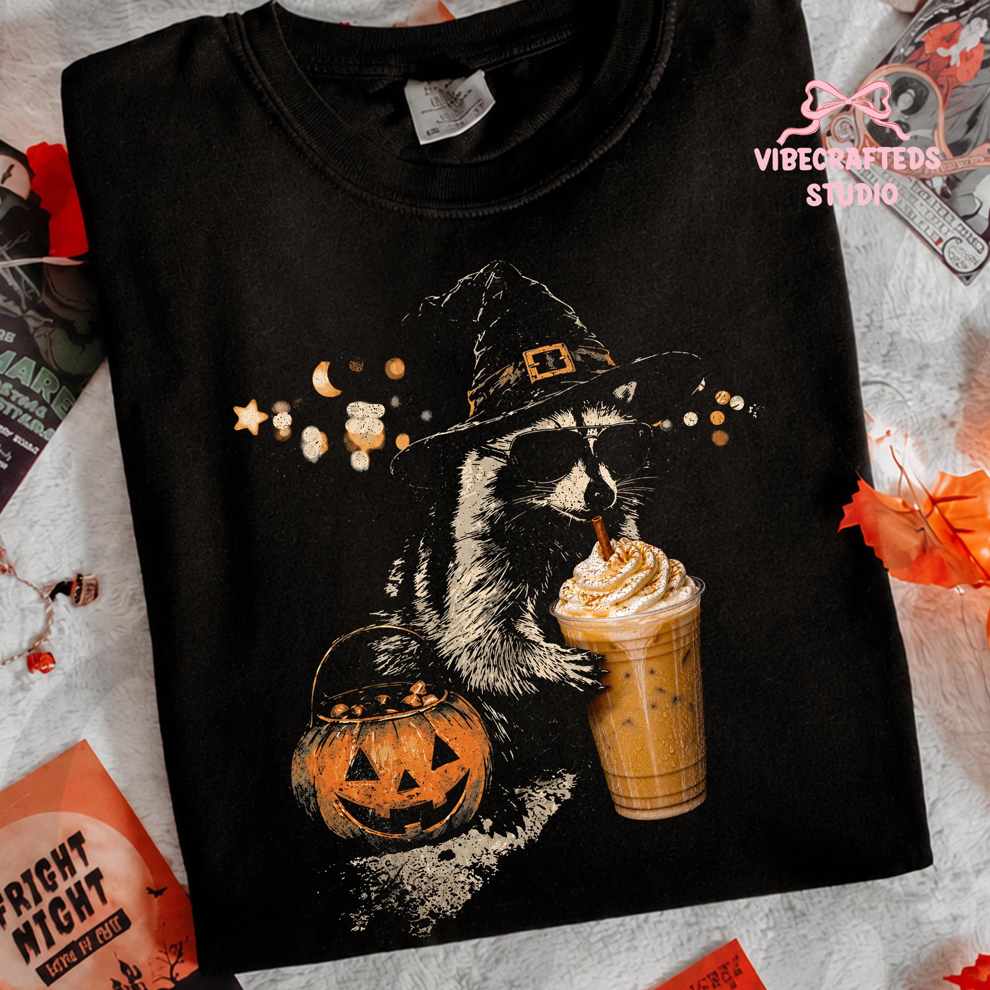 Halloween Raccoon Drinking Pumpkin Spice Witch Raccoon Spooky Season Fall Autumn Coffee Lover (2)