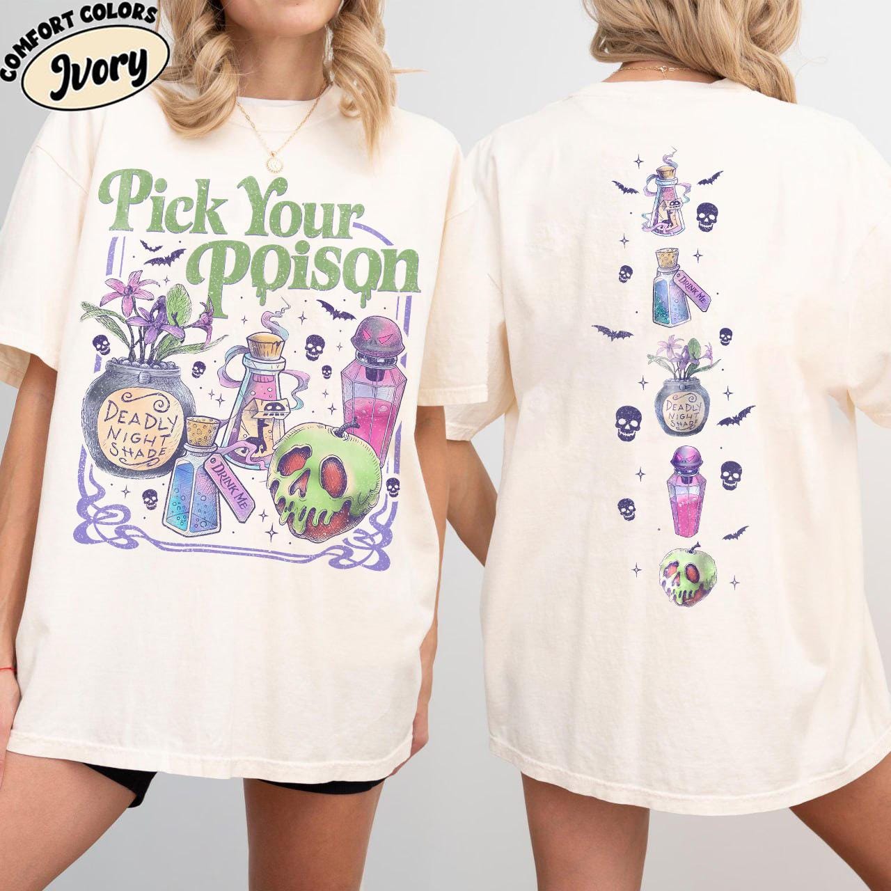 Comfort Colors Pick Poison Sides Princess Halloween Villains Cartoon Spooky Season Retro Halloween (2)