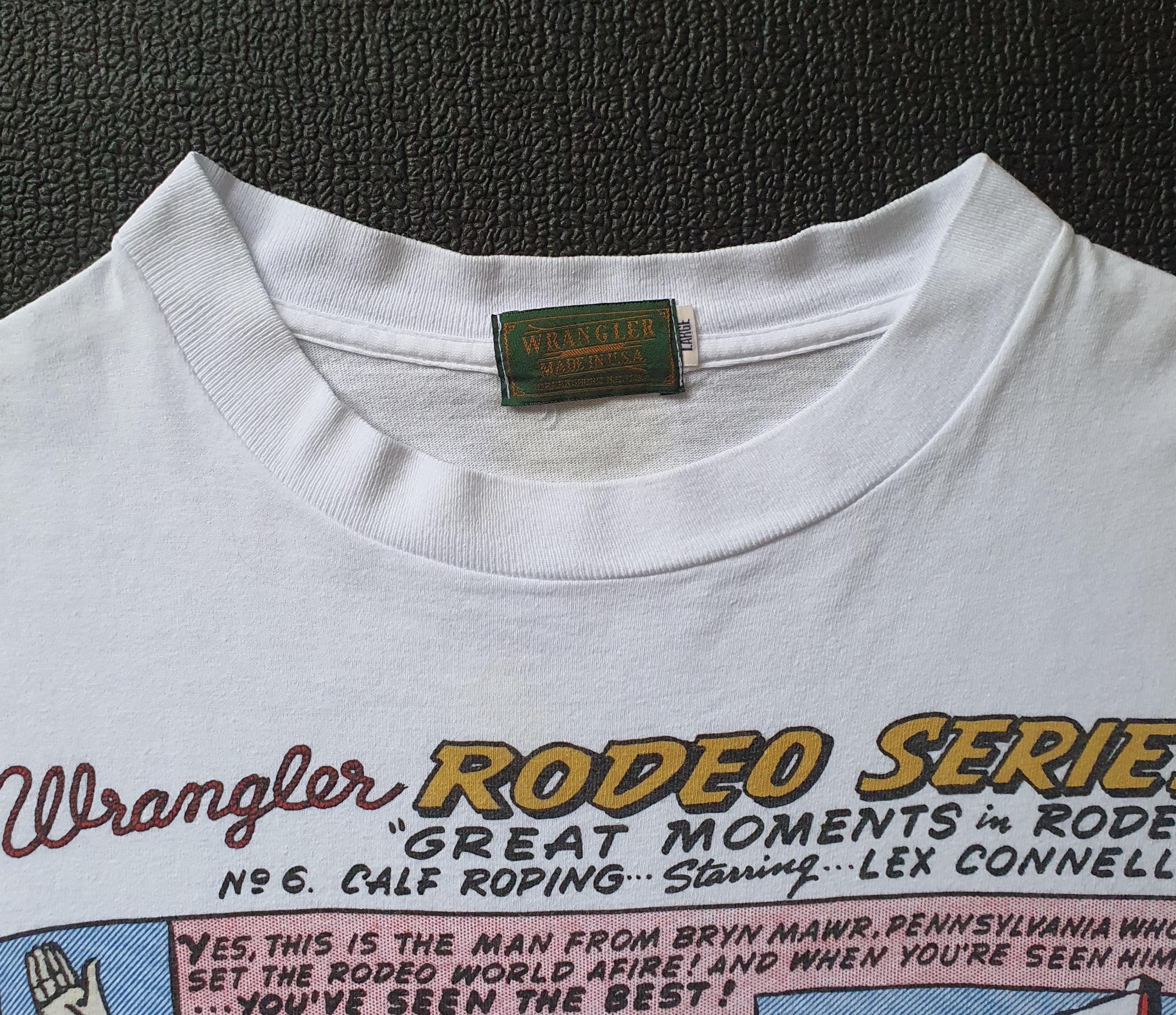 Vintage Wrangler Size Large 1980s 1990s Wrangler Blue Bell Rodeo Series Cowboy Art Advertising 90s (4)