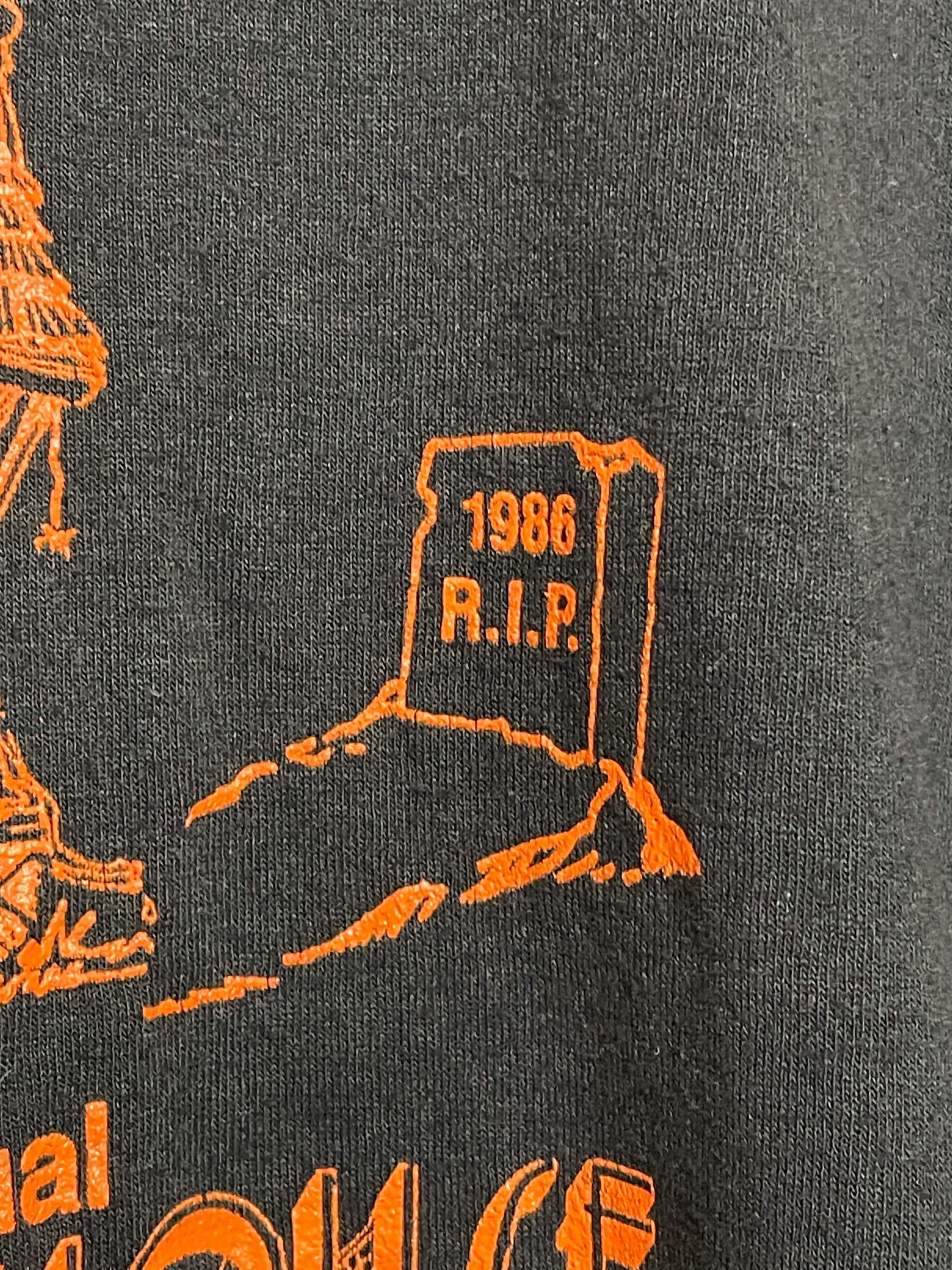 Vintage 1986 Lansdale Pennsylvania 11th Annual Haunted House Orange Black Made Usa Screen Stars Tee Fits Small (3)