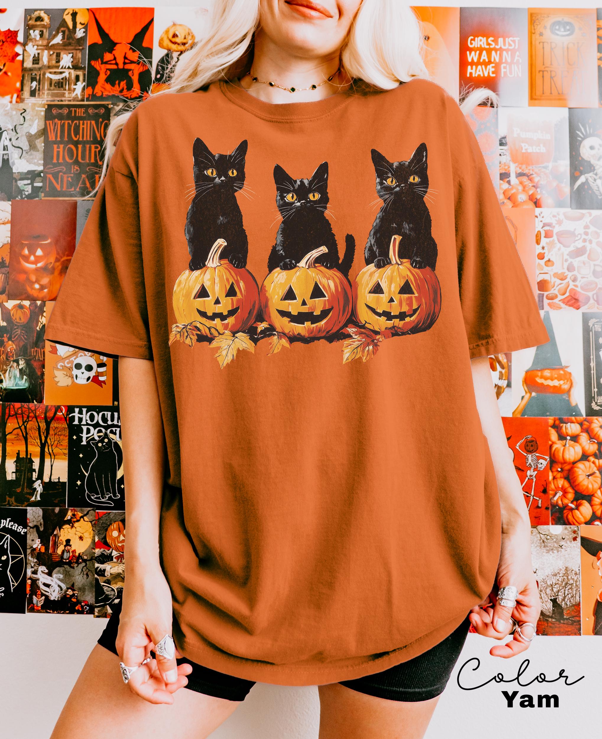 Spooky Cat Halloween Vintage 90s Halloween Ca Retro Ca Halloween Black Cat Halloween Tee Spooky Season (3)