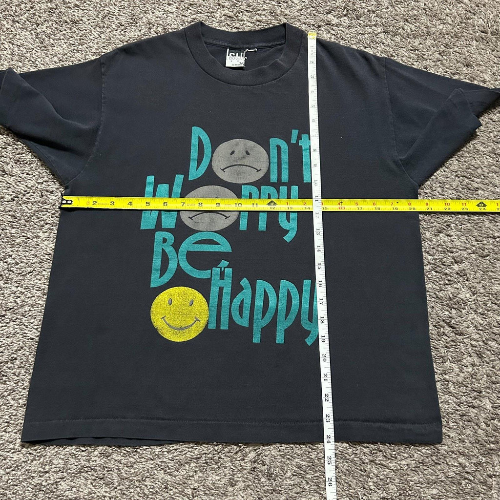 Vintage Faded Black Smiley Face 90s Worry Happy Boxy Fit Medium (3)