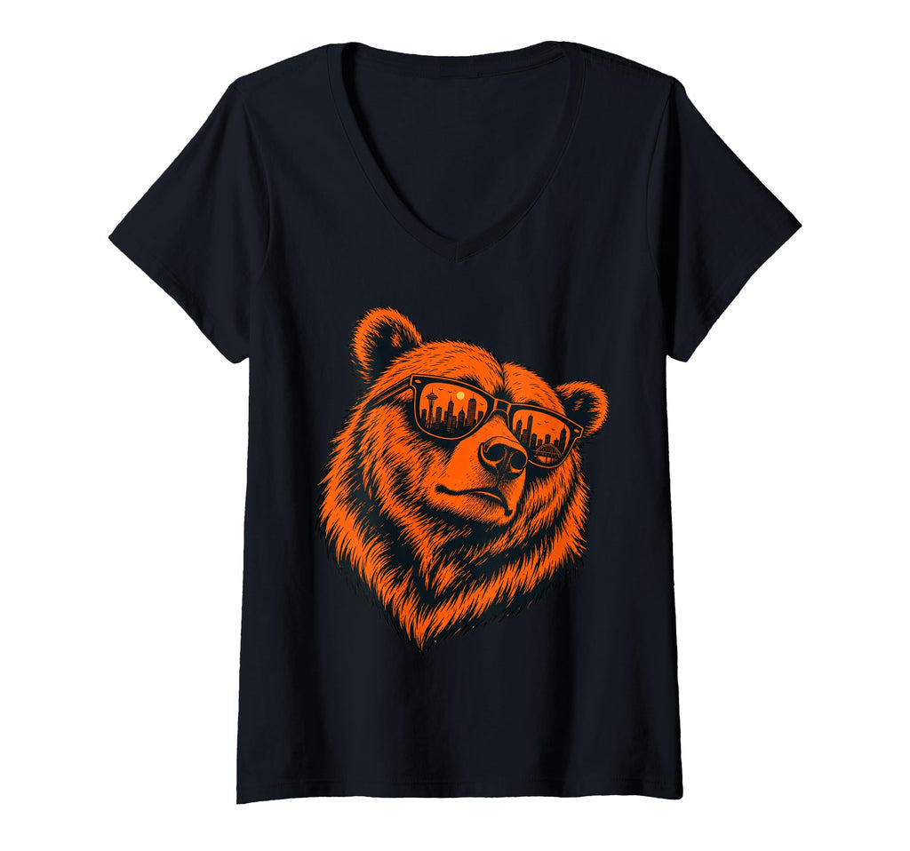 Bear Sunglasses City Skyline Reflection V-Neck Unisex T-shirt, Sweatshirt, Hoodie (1)