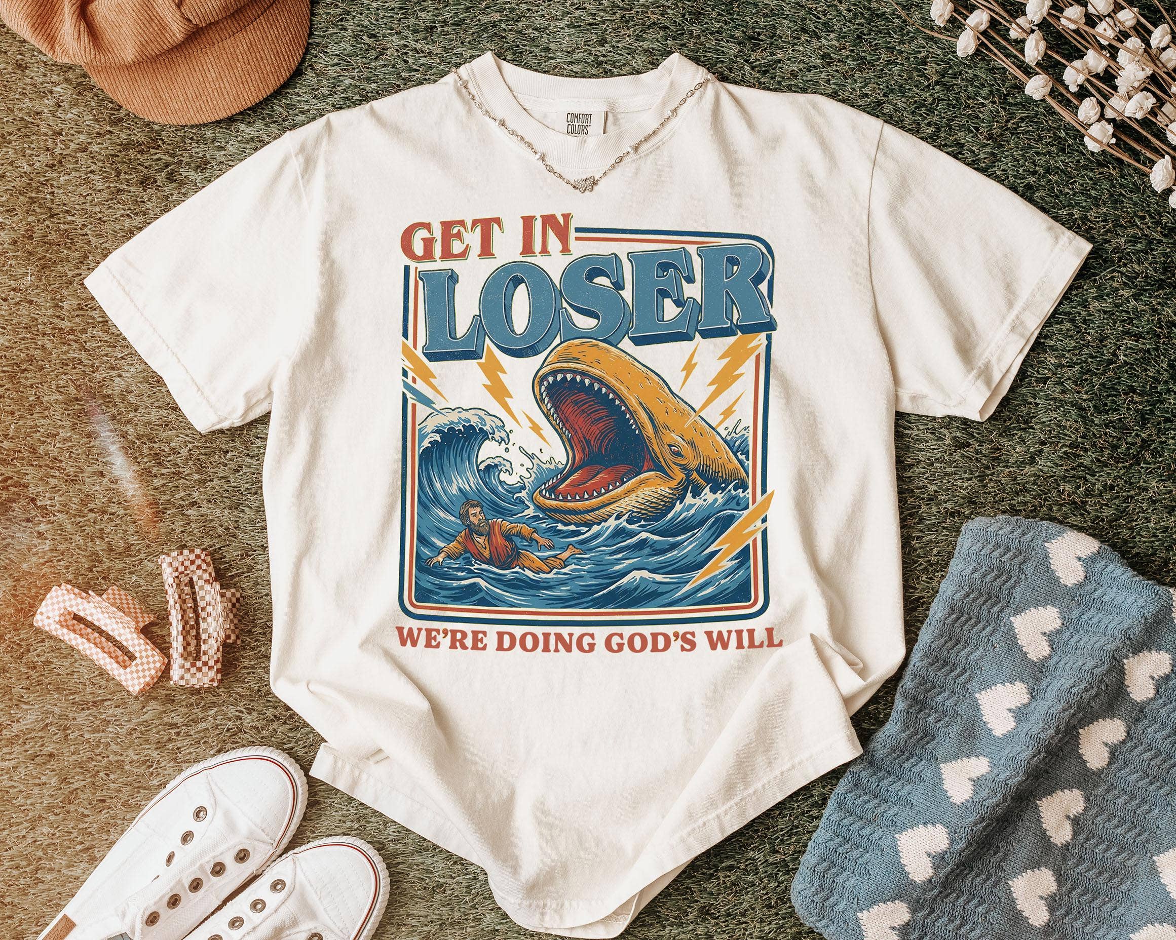 Retro Jonah and the Whale Christian Humor Tee