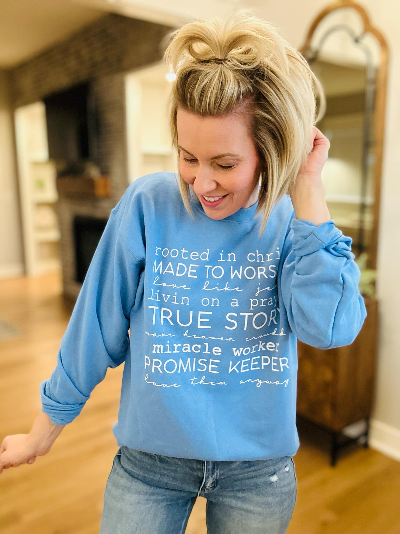 Christian Rooted in Christ Blue Graphic Sweatshirt
