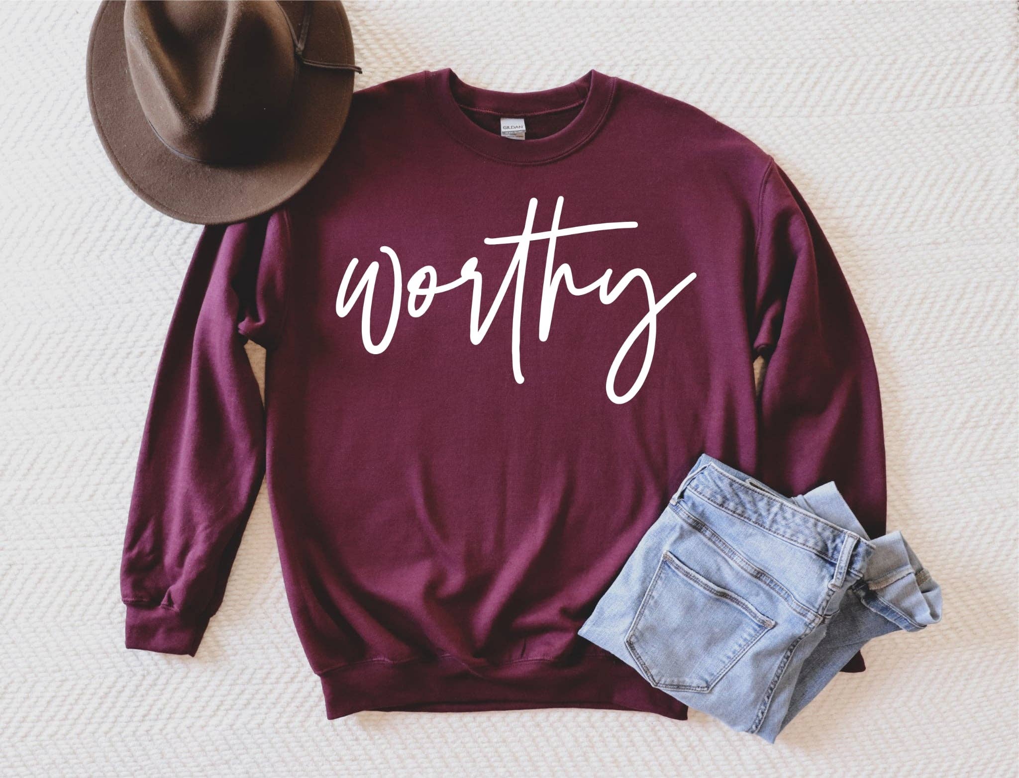Worthy Maroon Faith Trendy Women's Graphic Sweatshirt