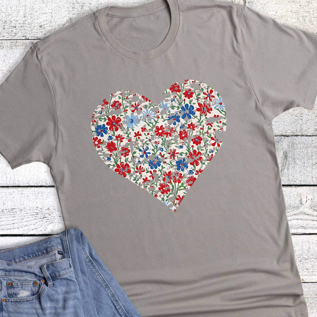Patriotic Floral Heart Graphic Tee