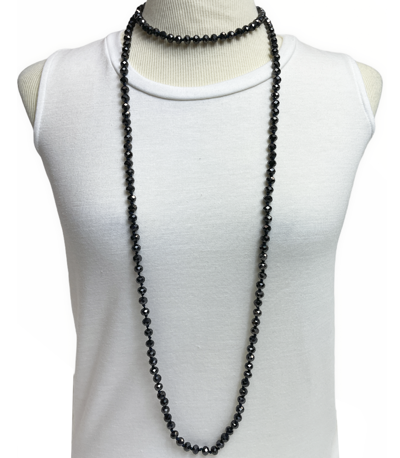 NK-2244 Metallic Black 60 Hand Knotted Glass Bead Necklace