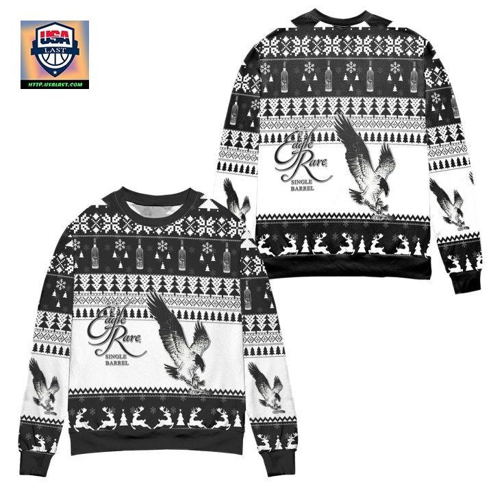 Eagle Rare Bourbon Whiskey Pine Tree Reindeer Ugly Christmas Sweater Black White