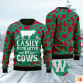 Easily Distracted By Cows Ugly Christmas Sweater