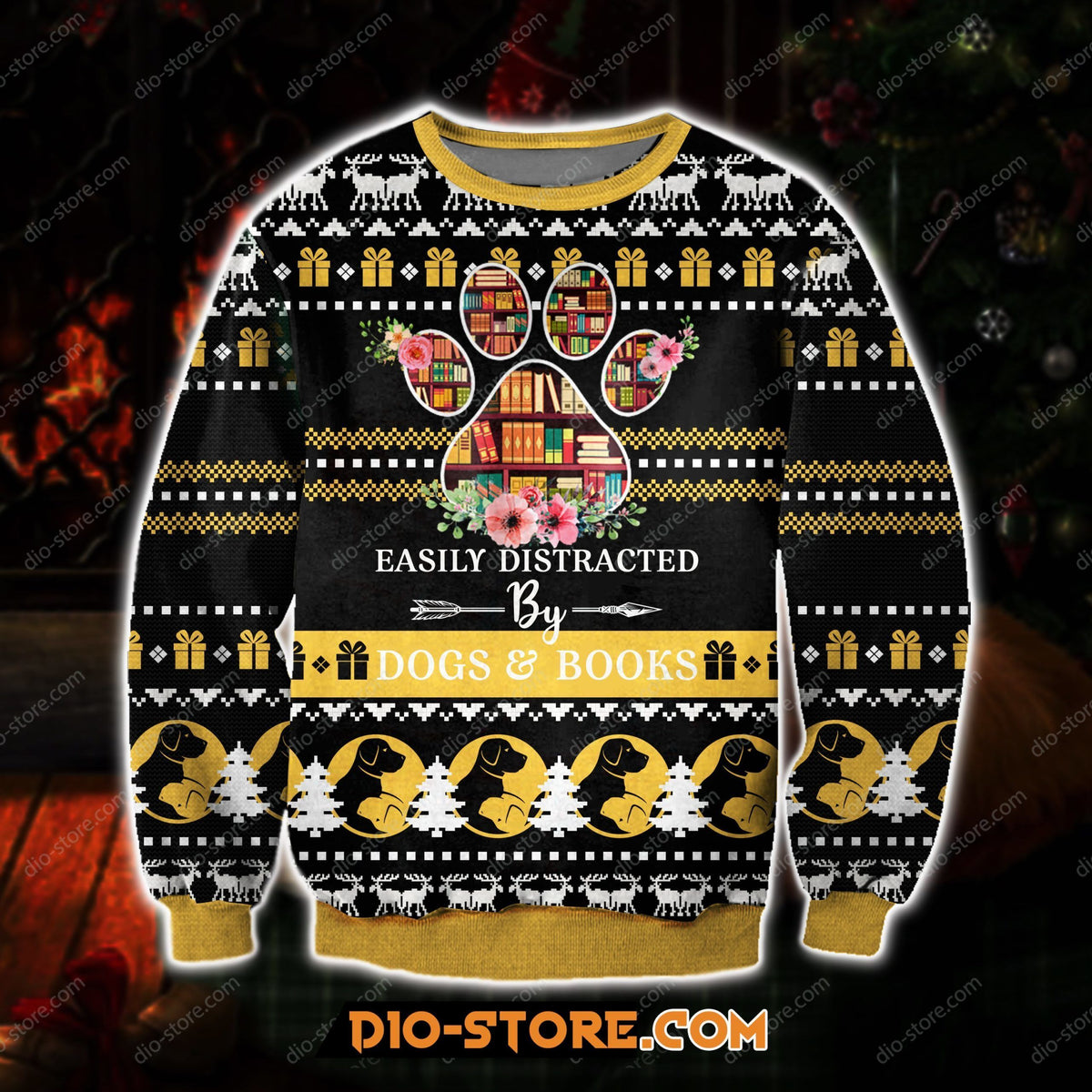 Easily Distracted By Dogs And Books 3D Print Ugly Christmas Sweater