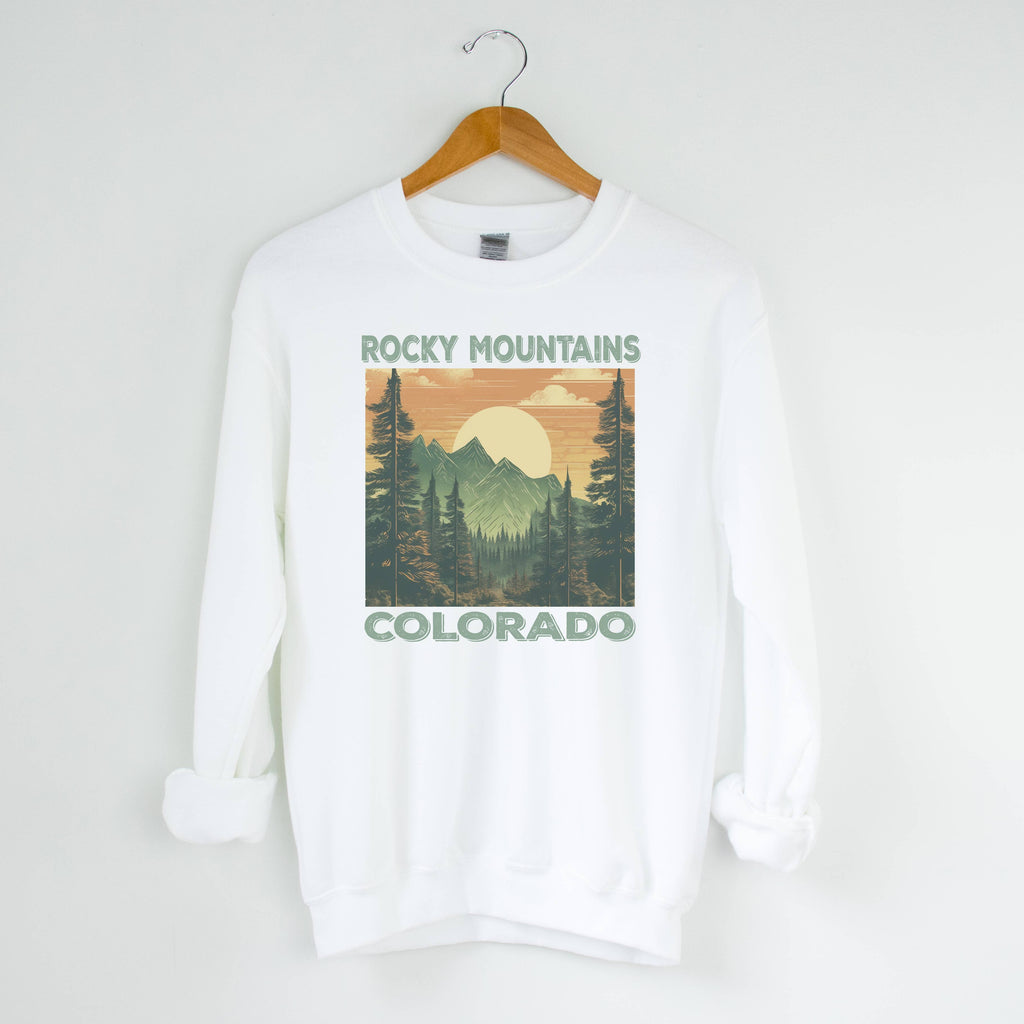 Rocky Mountain White Crewneck | National Park |Sizes S-2XL