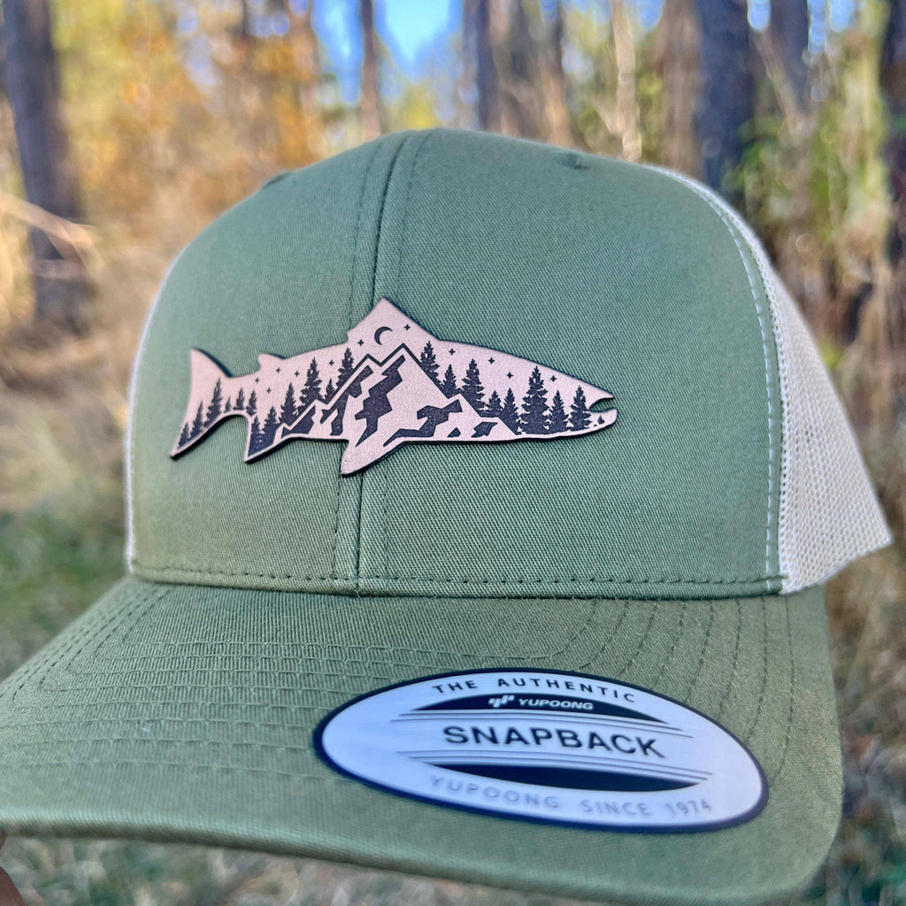 Mountain Scene Trout Leather Patch Hat – 208Tees