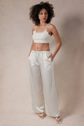Long Satin Wide Leg Pants W.Pockets