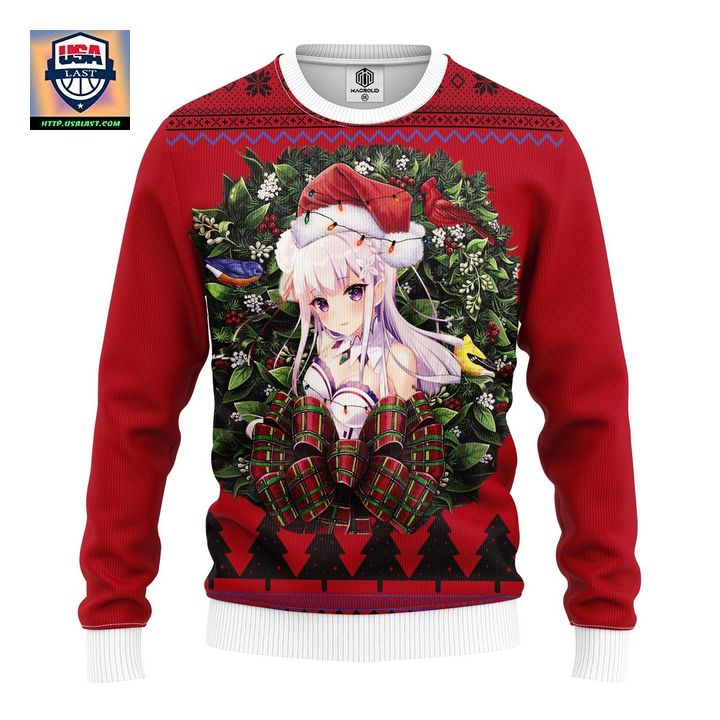Emilia Purple Haired Re Zero Noel Mc Ugly Christmas Sweater Thanksgiving Gift