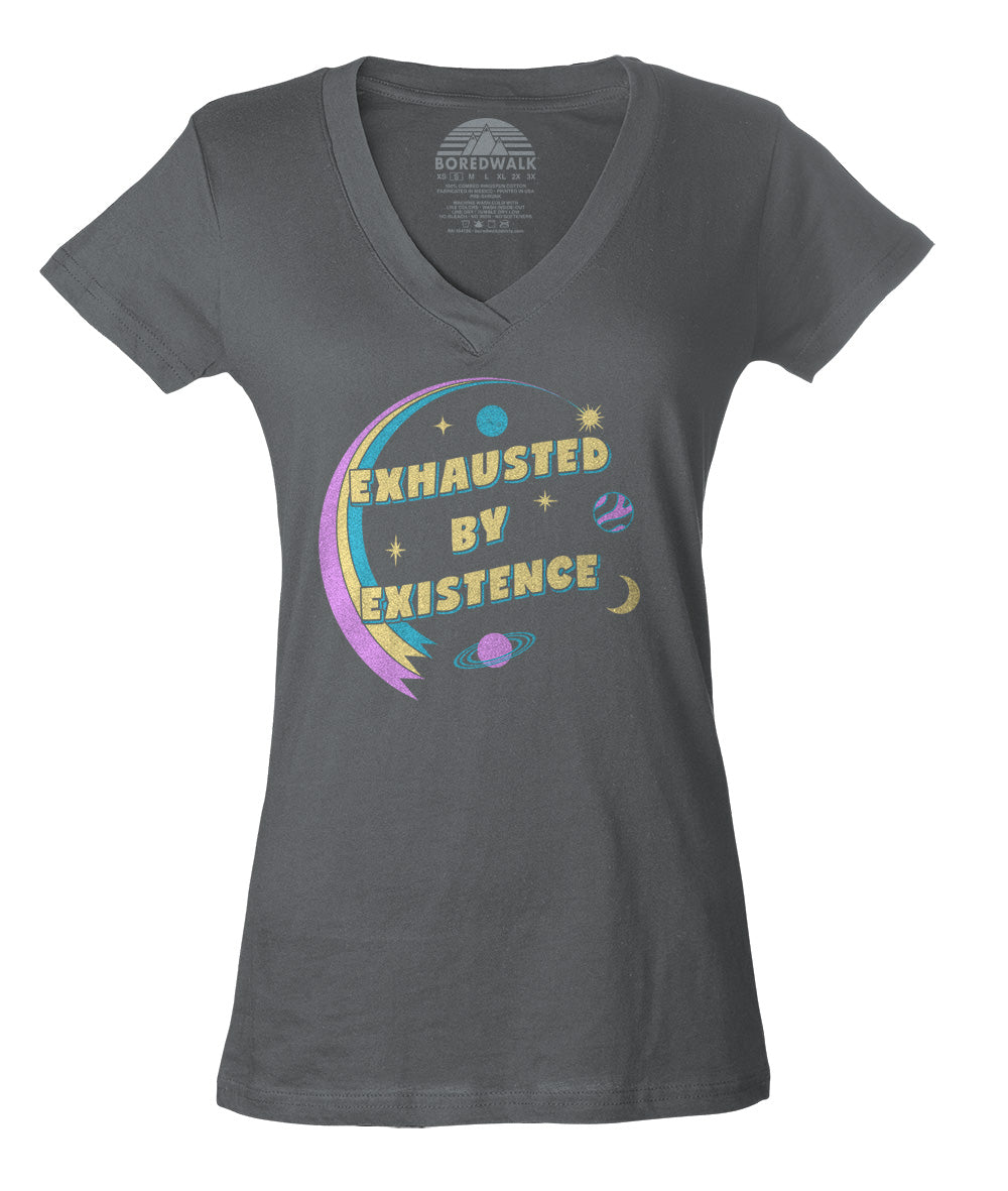 Women's Exhausted By Existence Vneck T-Shirt