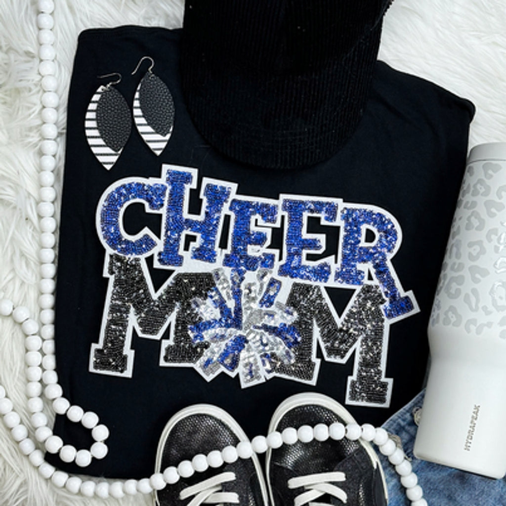 Royal Sequin Cheer Mom Patch Black Everyday Tee