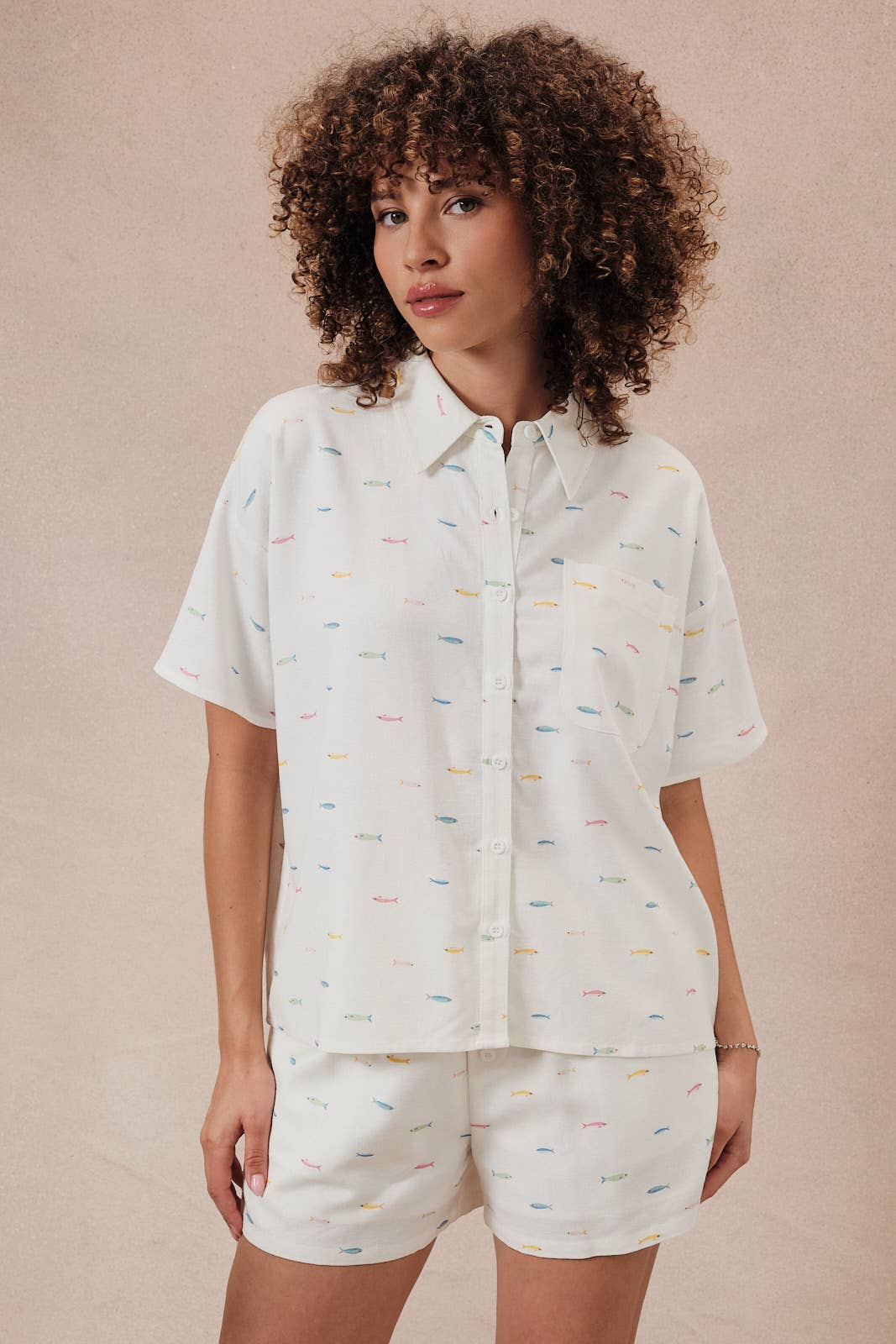 Short Sleeve Button Down Fish Printed Shirts