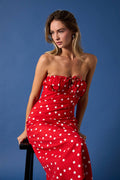 Strapless Polka Dot Midi Dress