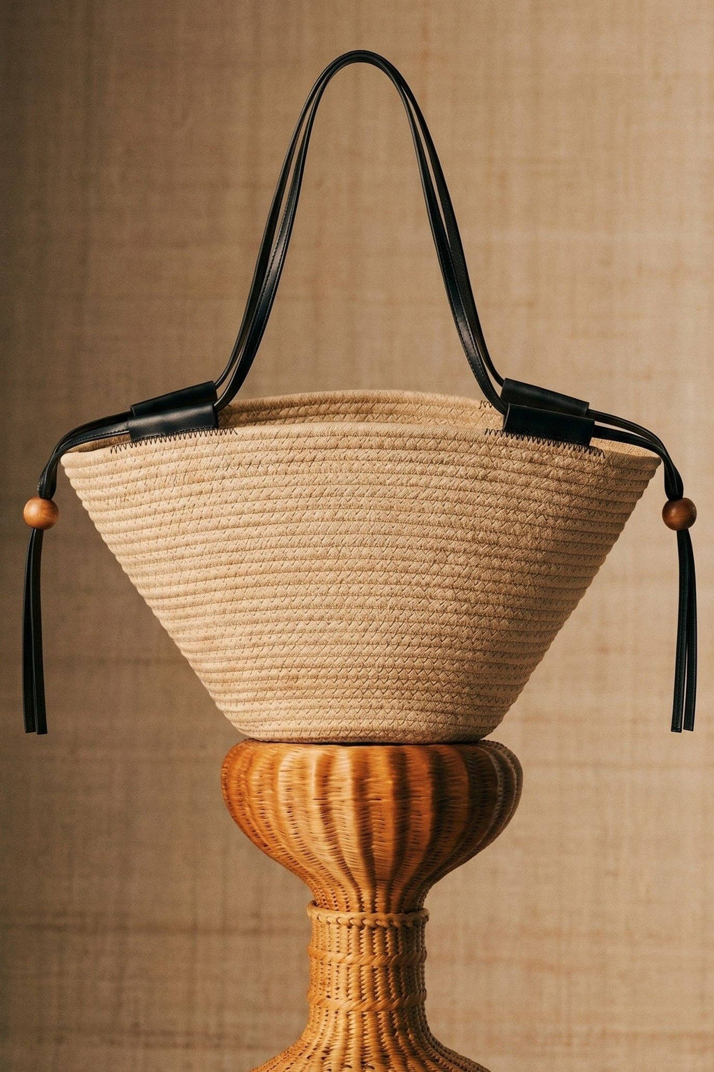 Woven Rope Tote Bag with Leather Handles