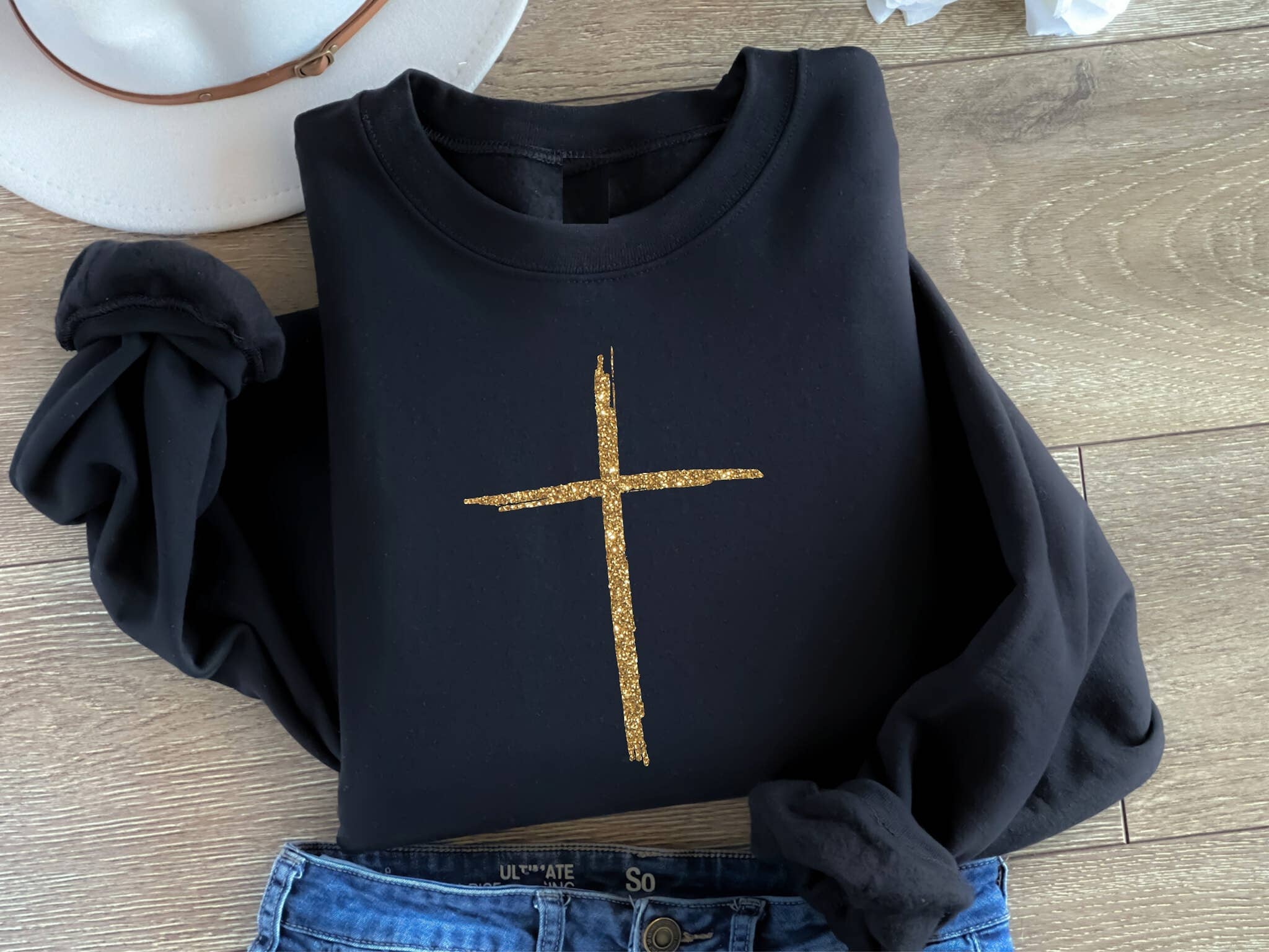 Christian Gold Cross Black Women's Graphic Sweatshirt