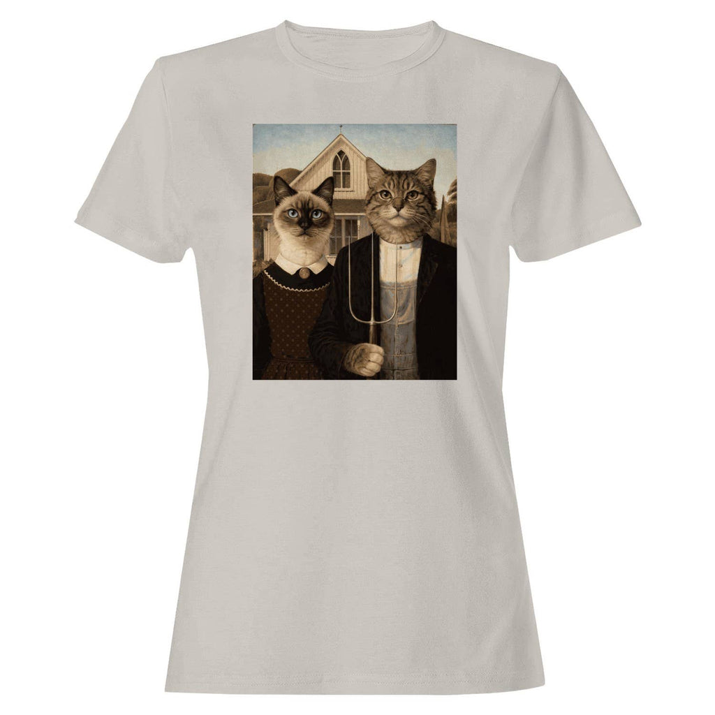 American Gothic Cat Women's T-Shirt Ice Grey