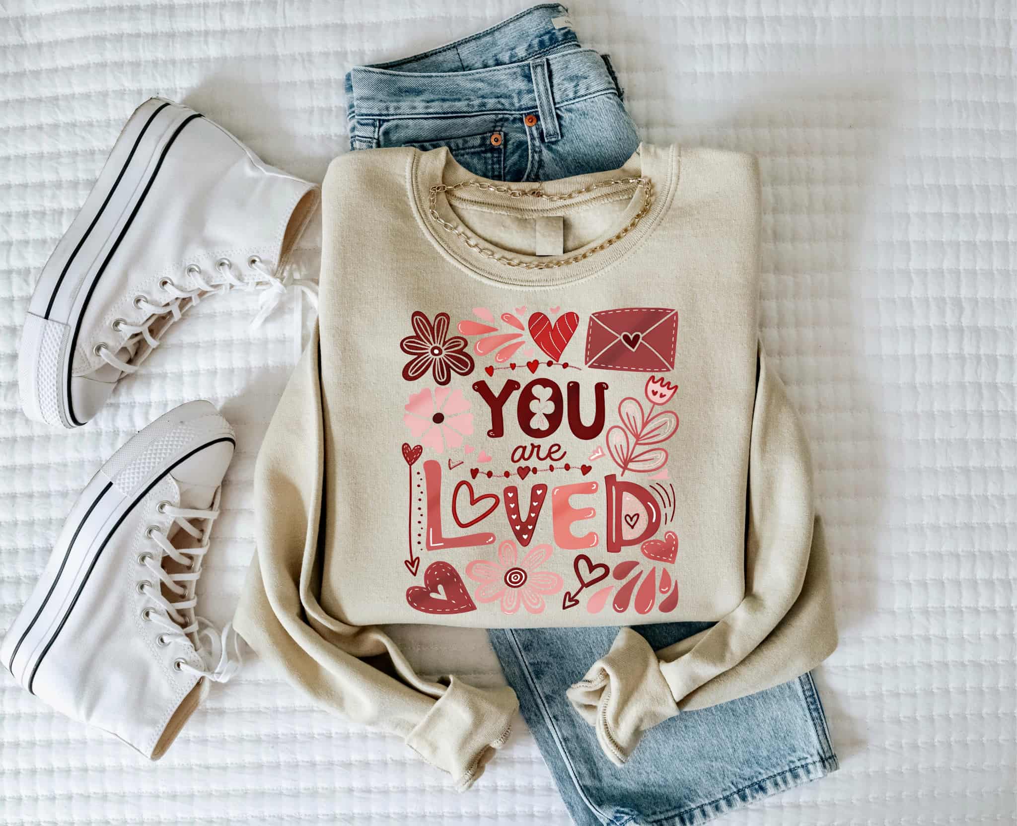 Christian You Are Loved Spring Cream Graphic Sweatshirt