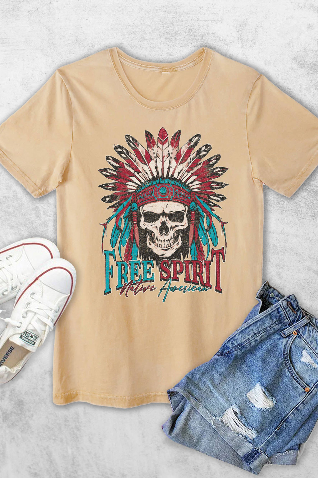 Free Spirit Native American Skull Women's Vintage Tshirts
