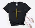 Christian Gold Cross Black Tultex Graphic Tee Free Shipping