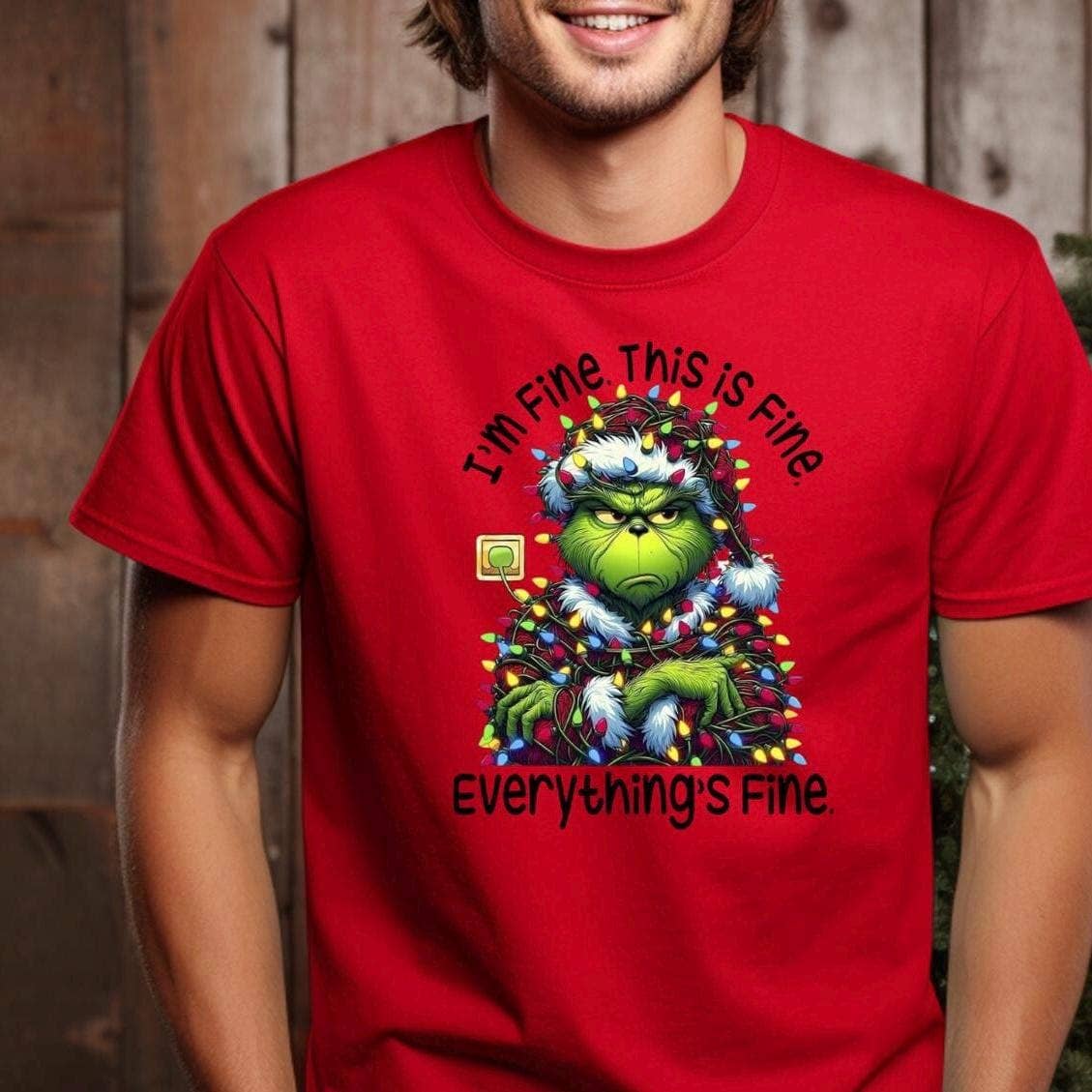 Grinch I'm Fine Christmas Sweater - Funny Holiday Lights